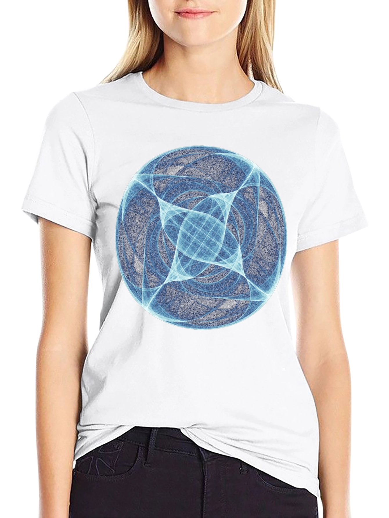 Black Abstract Blue Orb Graphic Black T-Shirt view 9