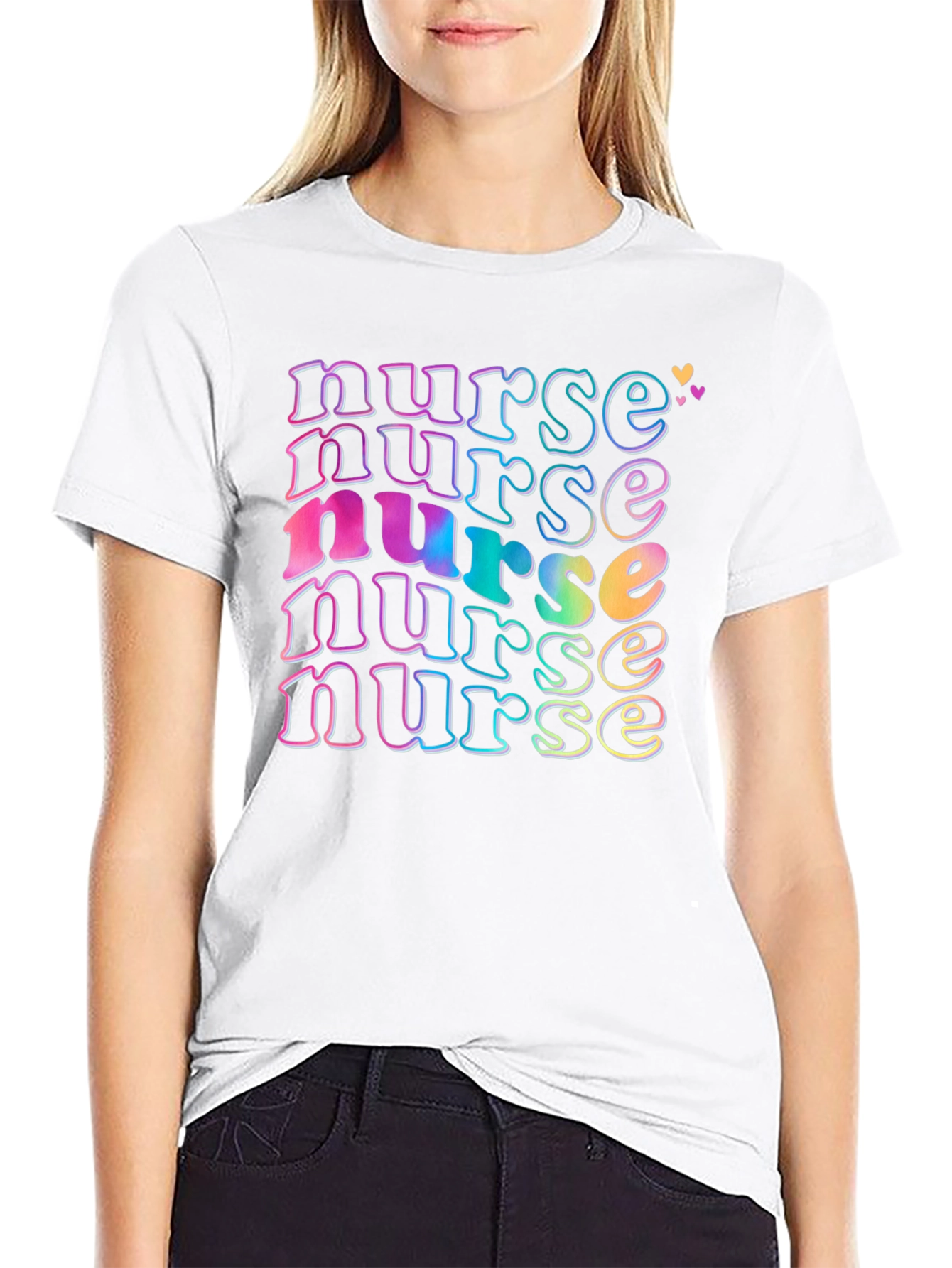 Black Retro Nurse T-Shirt, Colorful Graphic Tee view 9