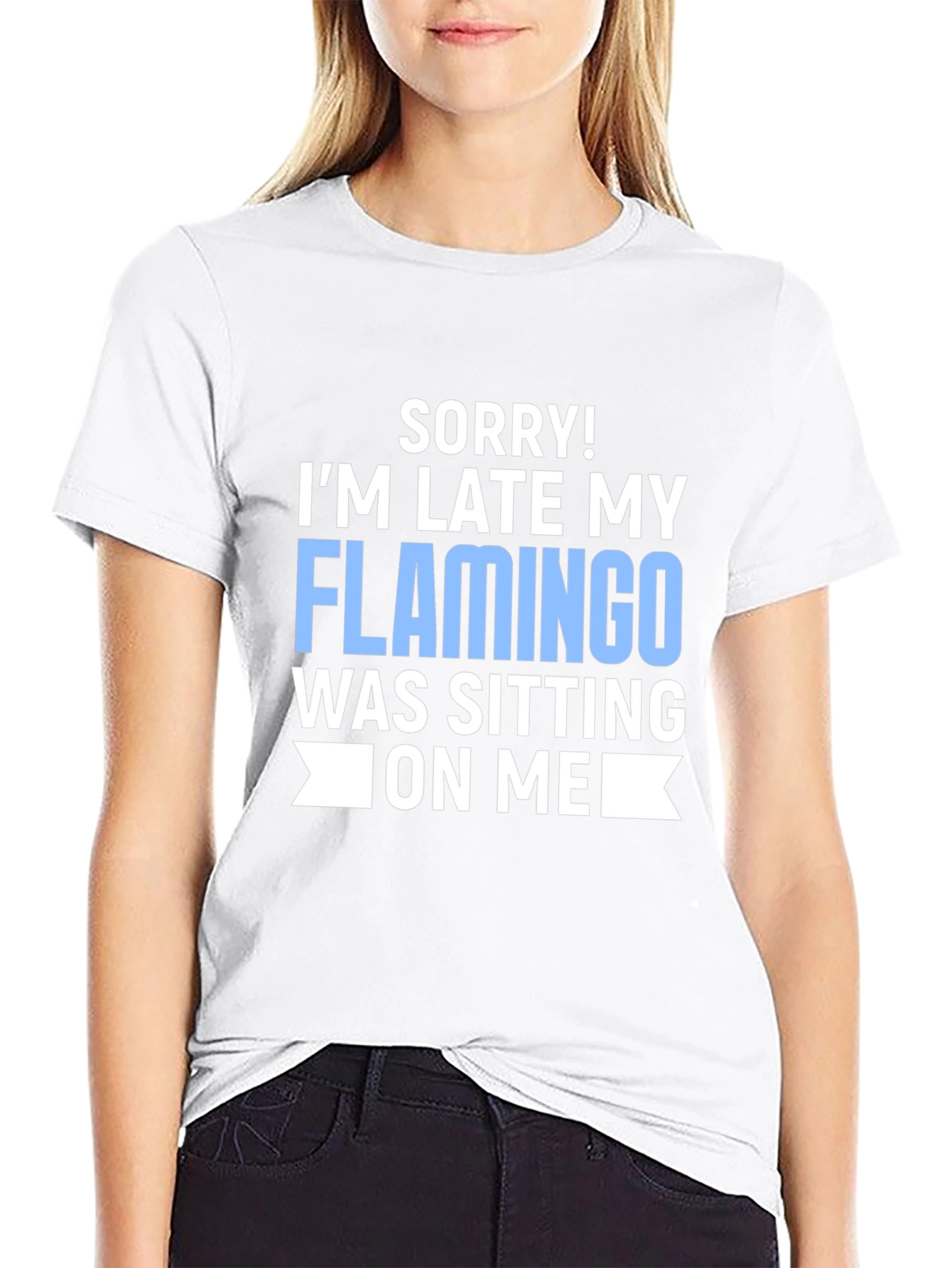 Black Funny Flamingo T-Shirt - 'Sorry I'm Late' Novelty Tee view 9