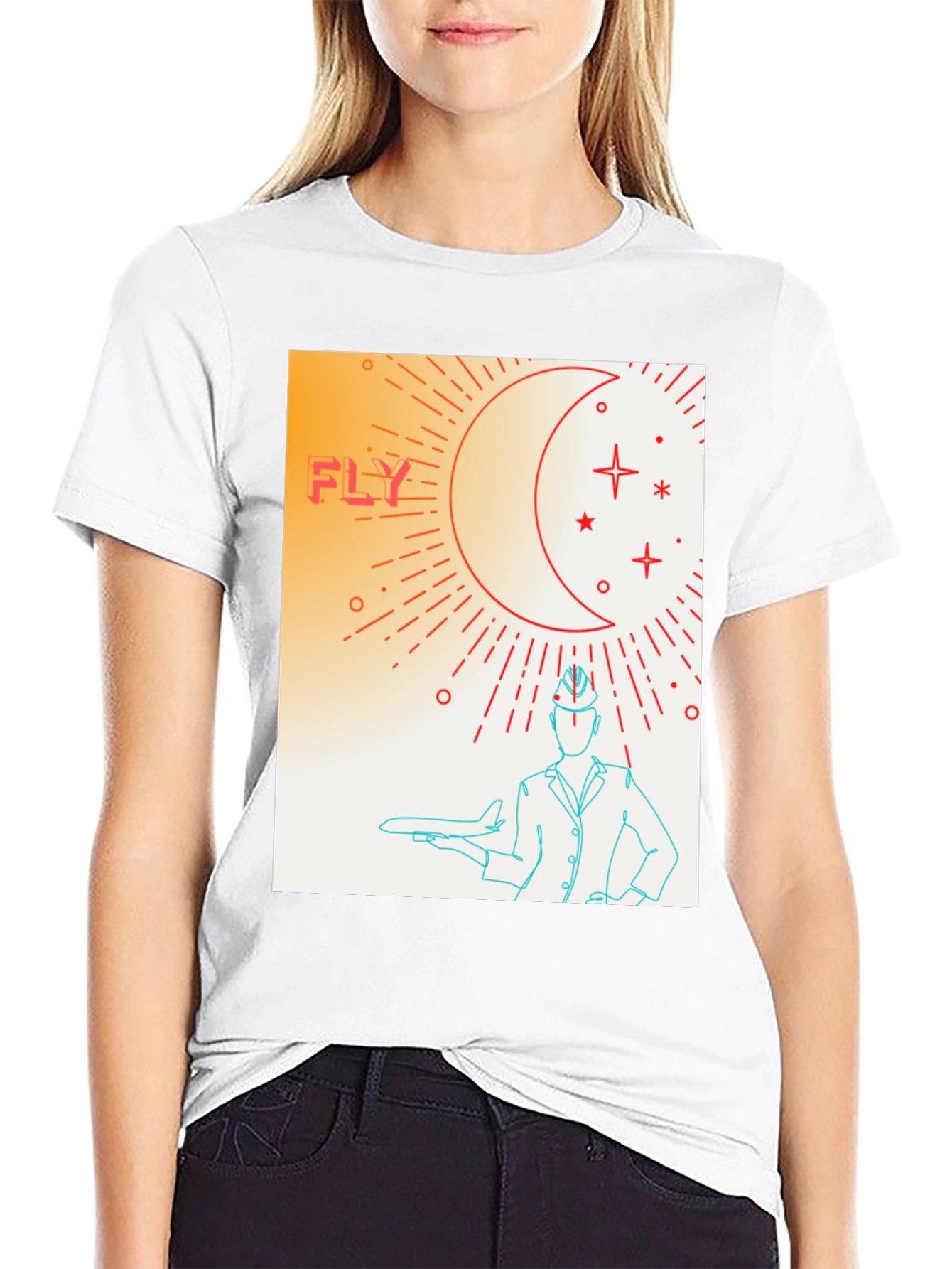 Black Fly High Graphic Tee - Airplane & Stars Design view 9