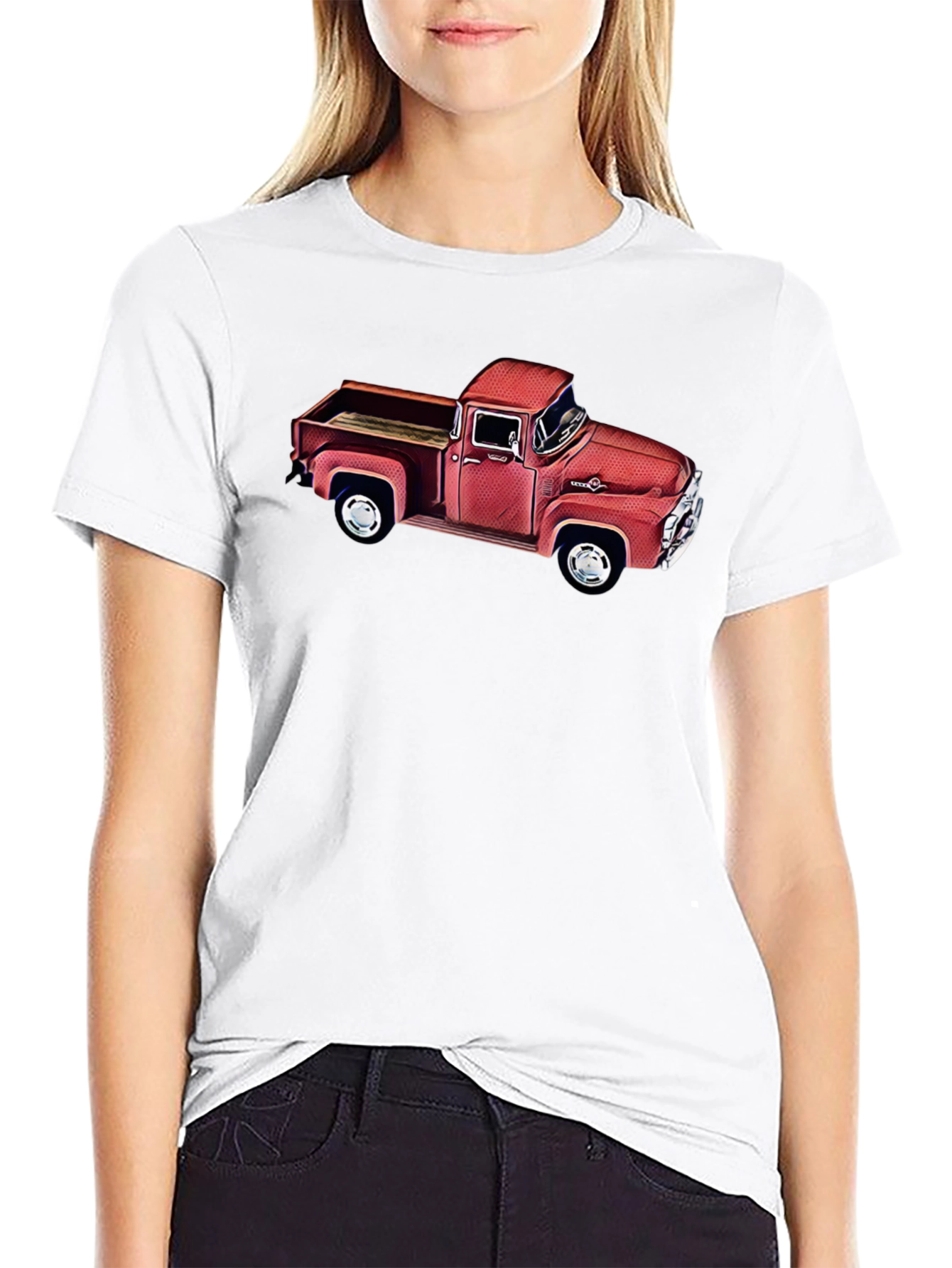 Black Vintage Red Truck Graphic T-Shirt - Classic Car Tee view 9