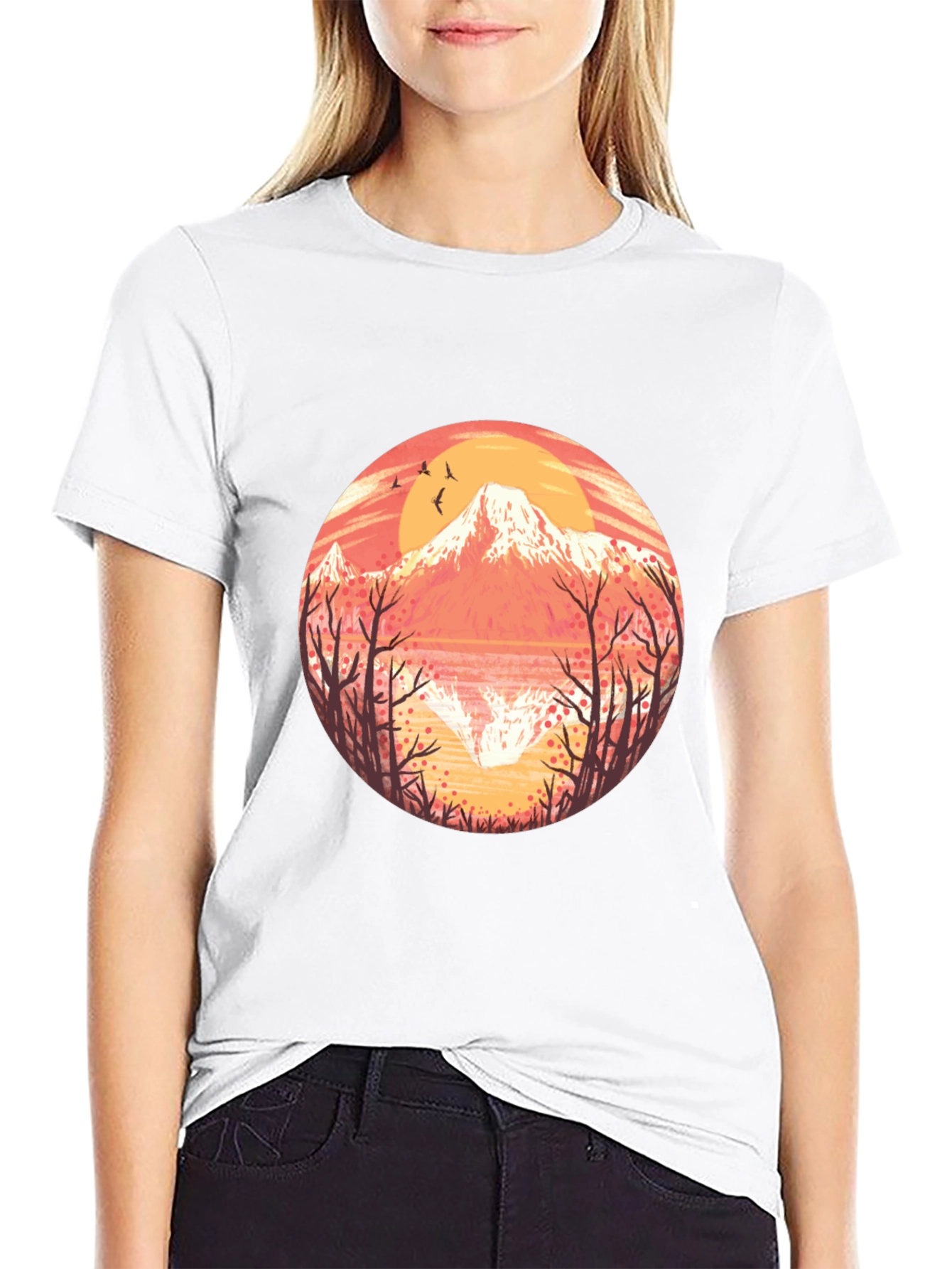 Black Mountain Sunset Graphic Tee - Black Cotton T-Shirt view 9
