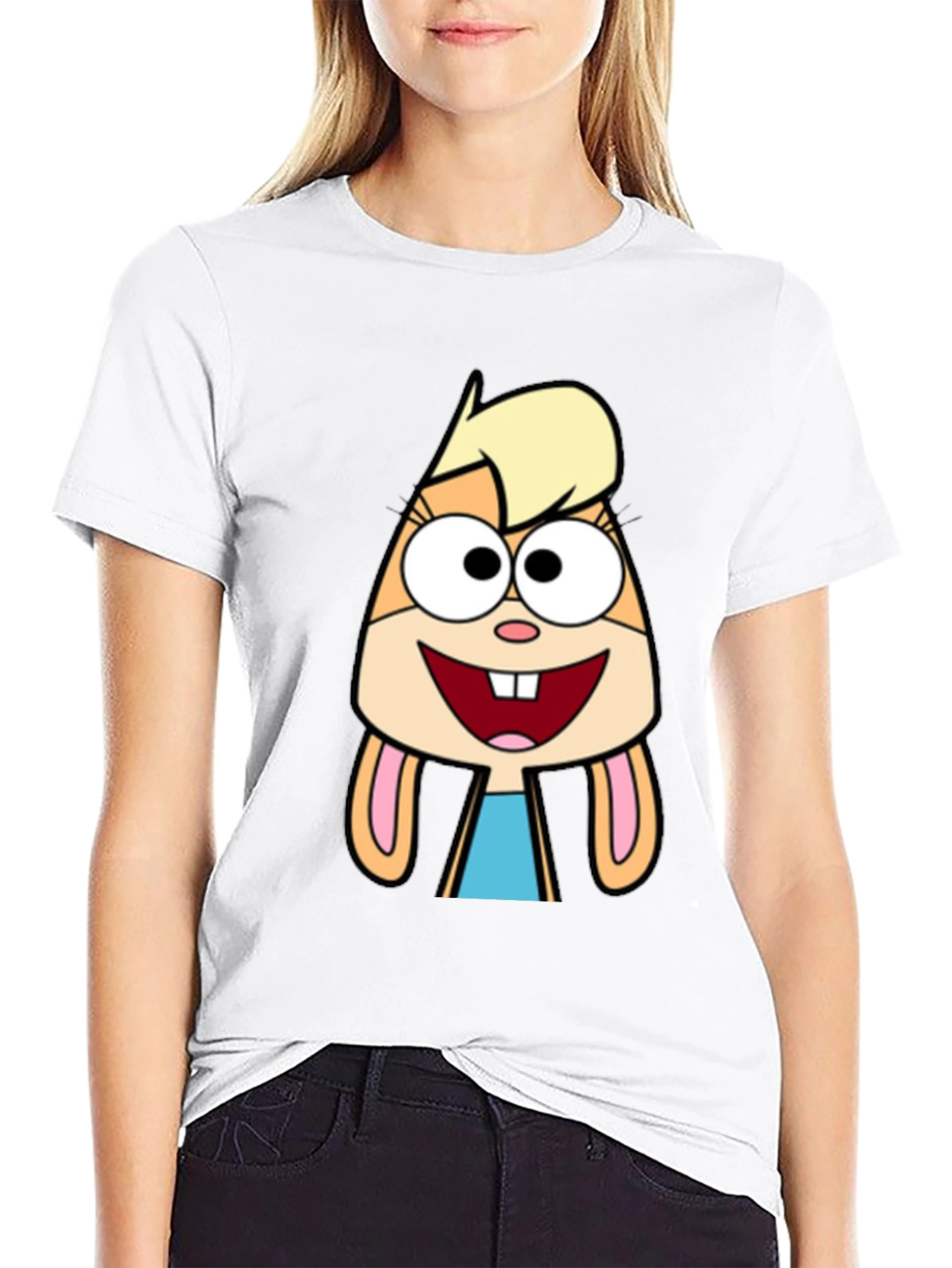 Black Cartoon Rabbit Graphic Tee - Unisex Black T-Shirt view 9