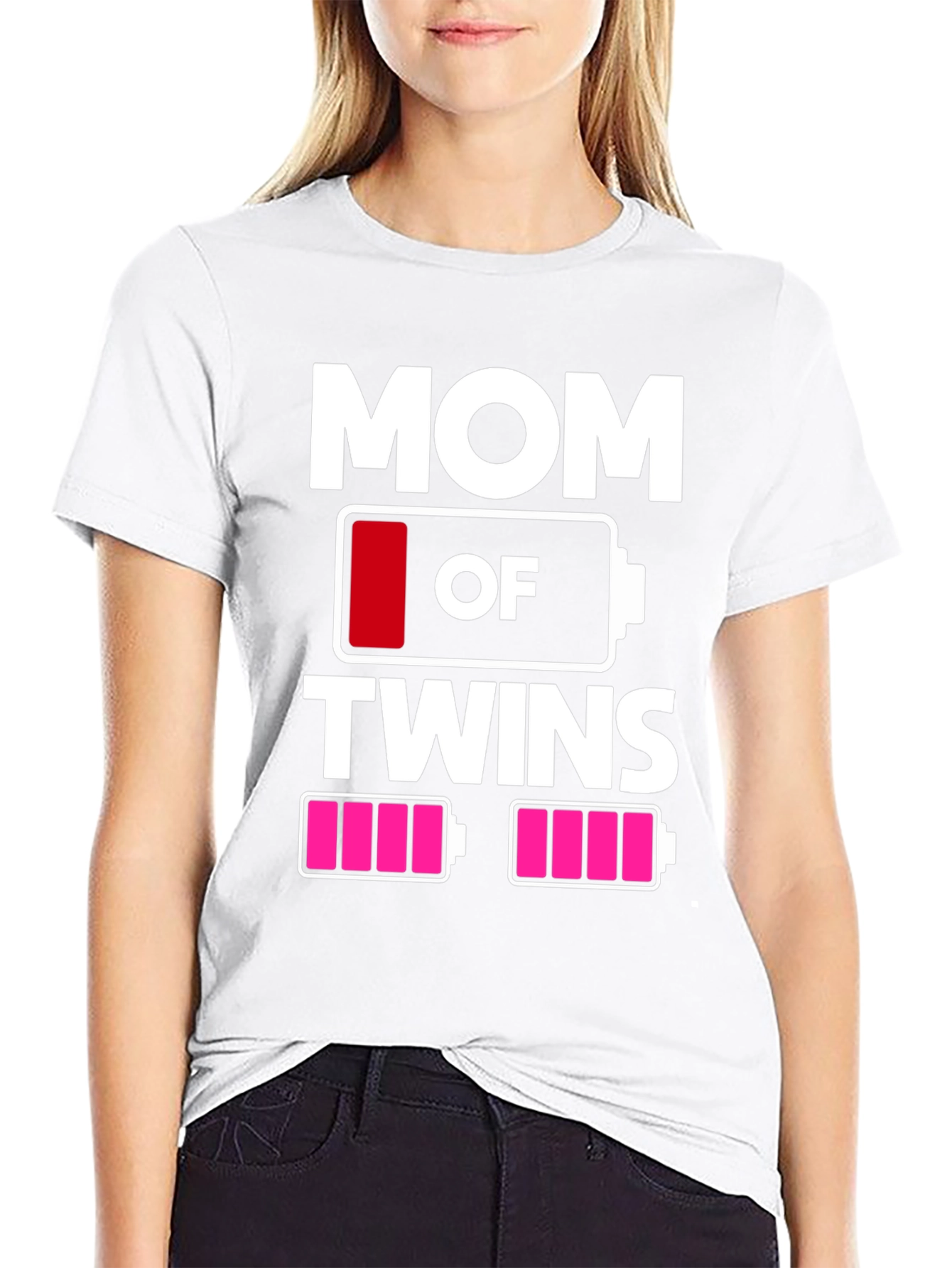 Black Mom of Twins T-Shirt - Low Battery Design view 9