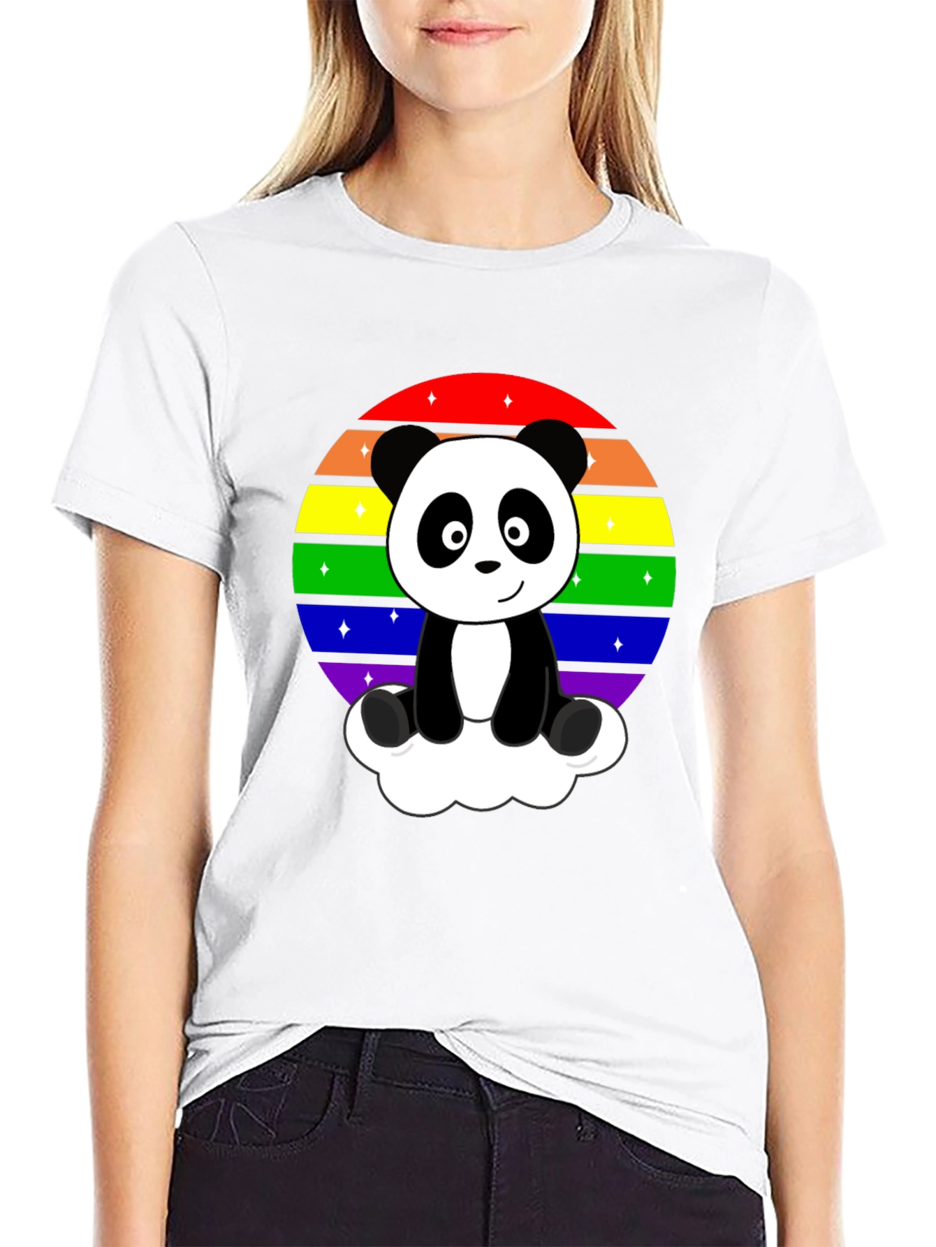 Black Rainbow Panda Graphic Tee view 9