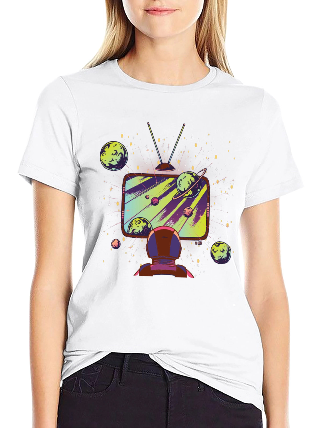 Black Astronaut Galaxy TV T-Shirt - Space Observer view 9