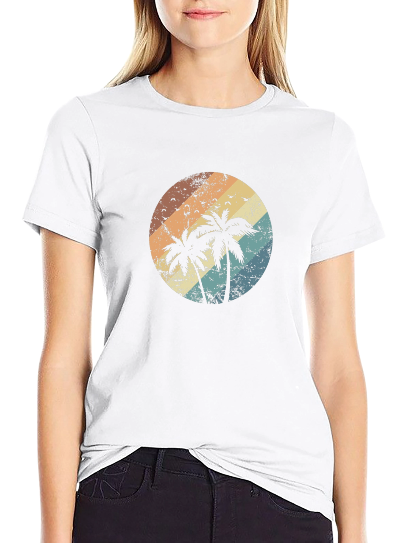 Black Retro Palm Tree Sunset Graphic T-Shirt view 9