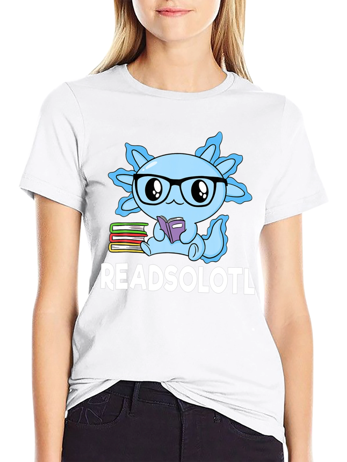 Black Readsolotl T-Shirt - Axolotl Reading Tee view 9