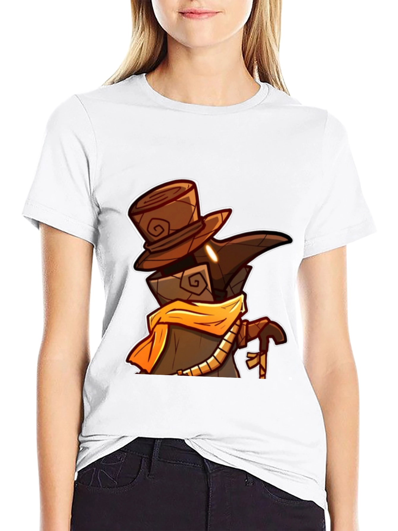 Black Plague Doctor Cartoon Graphic T-Shirt view 9
