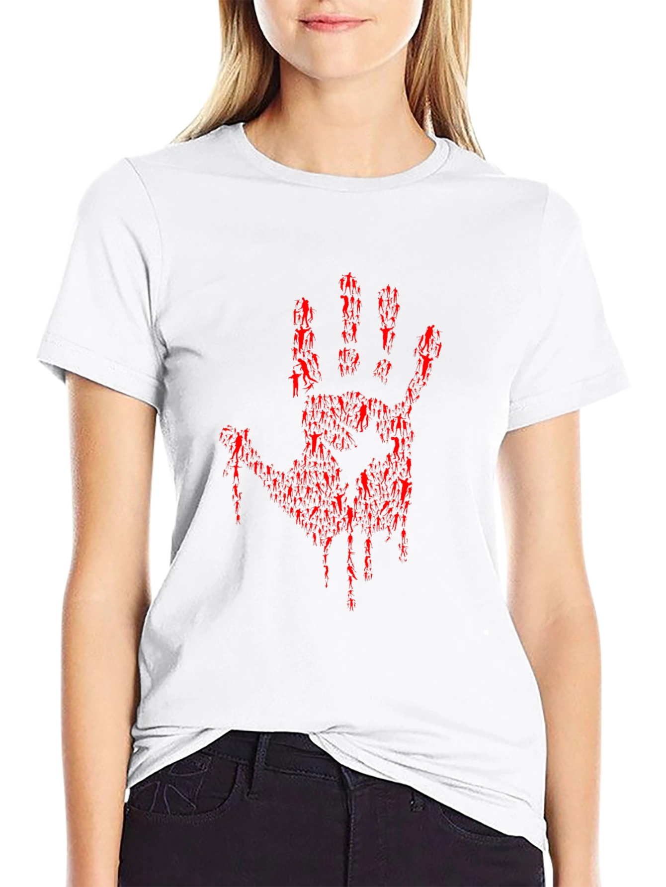 Bloody Hand Print Graphic Tee - Black - 9