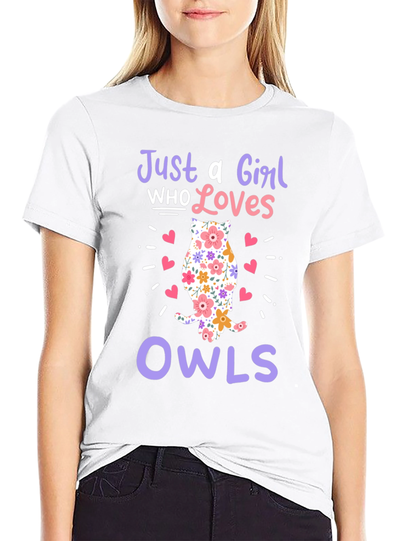 Just a Girl Who Loves Owls Black T-Shirt - 9
