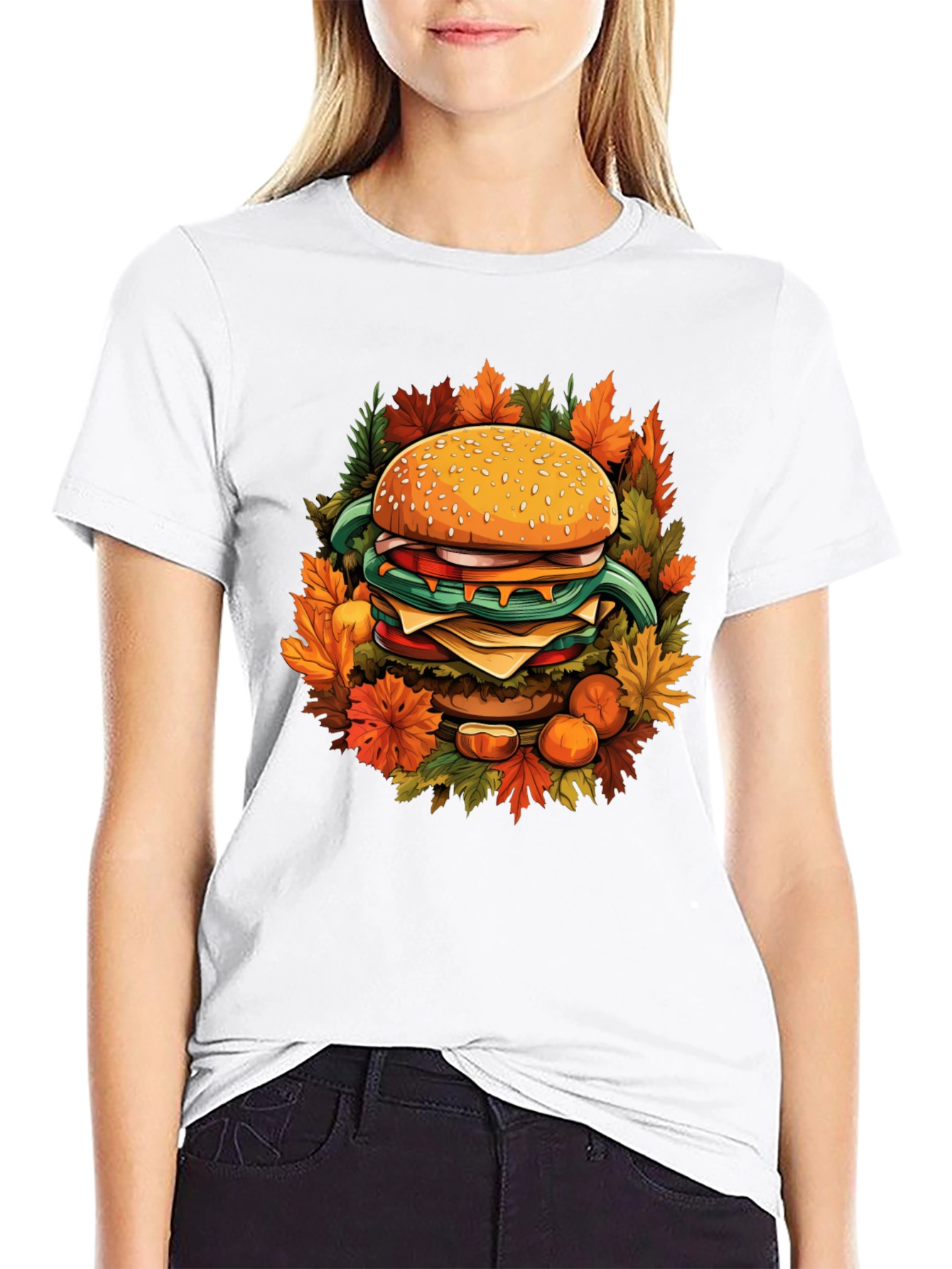 Black Burger Fall Graphic Tee - Black Cotton Casual Wear view 9