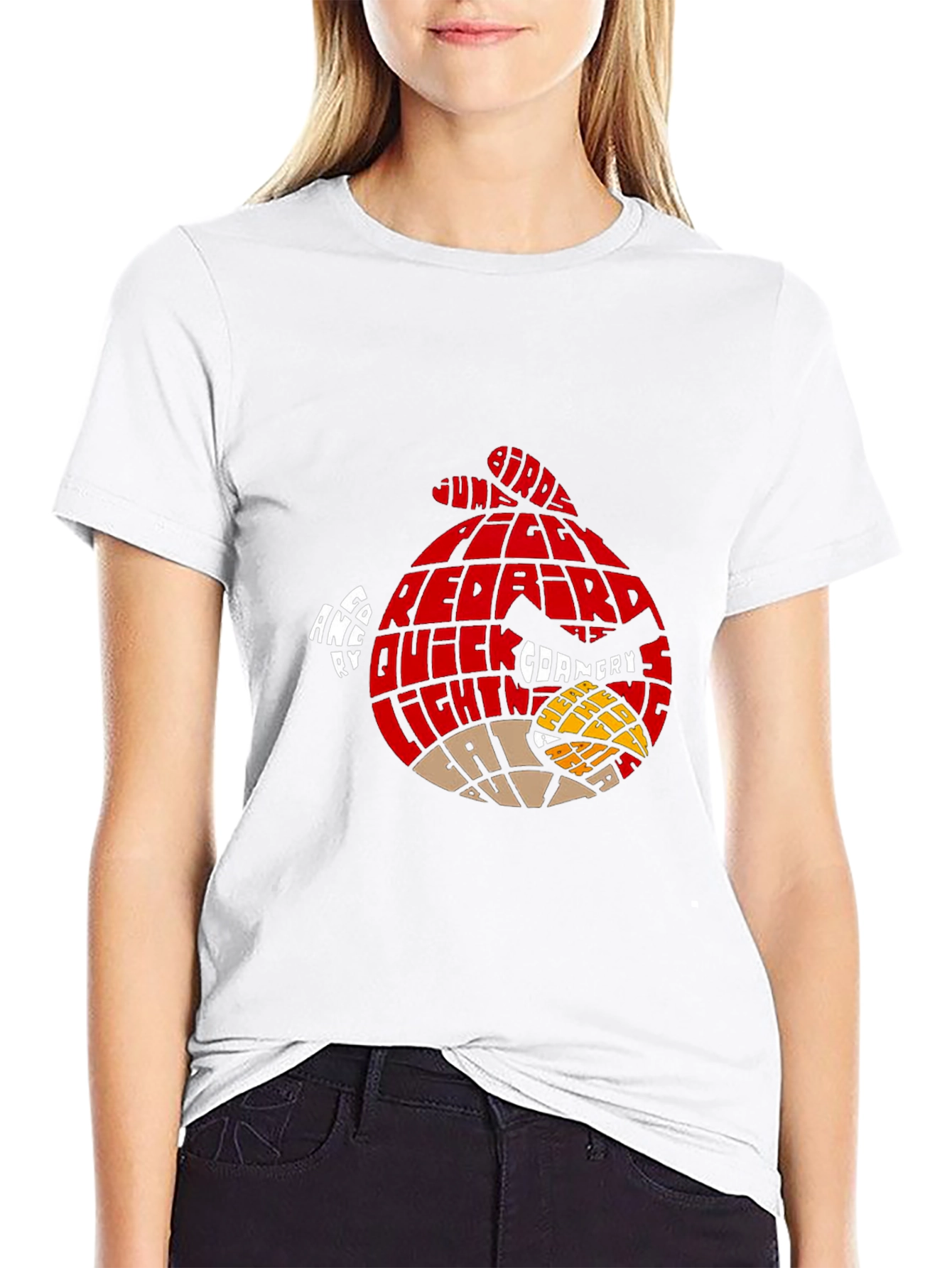 Angry Birds Red Bird Word Art T-Shirt - Black - 9