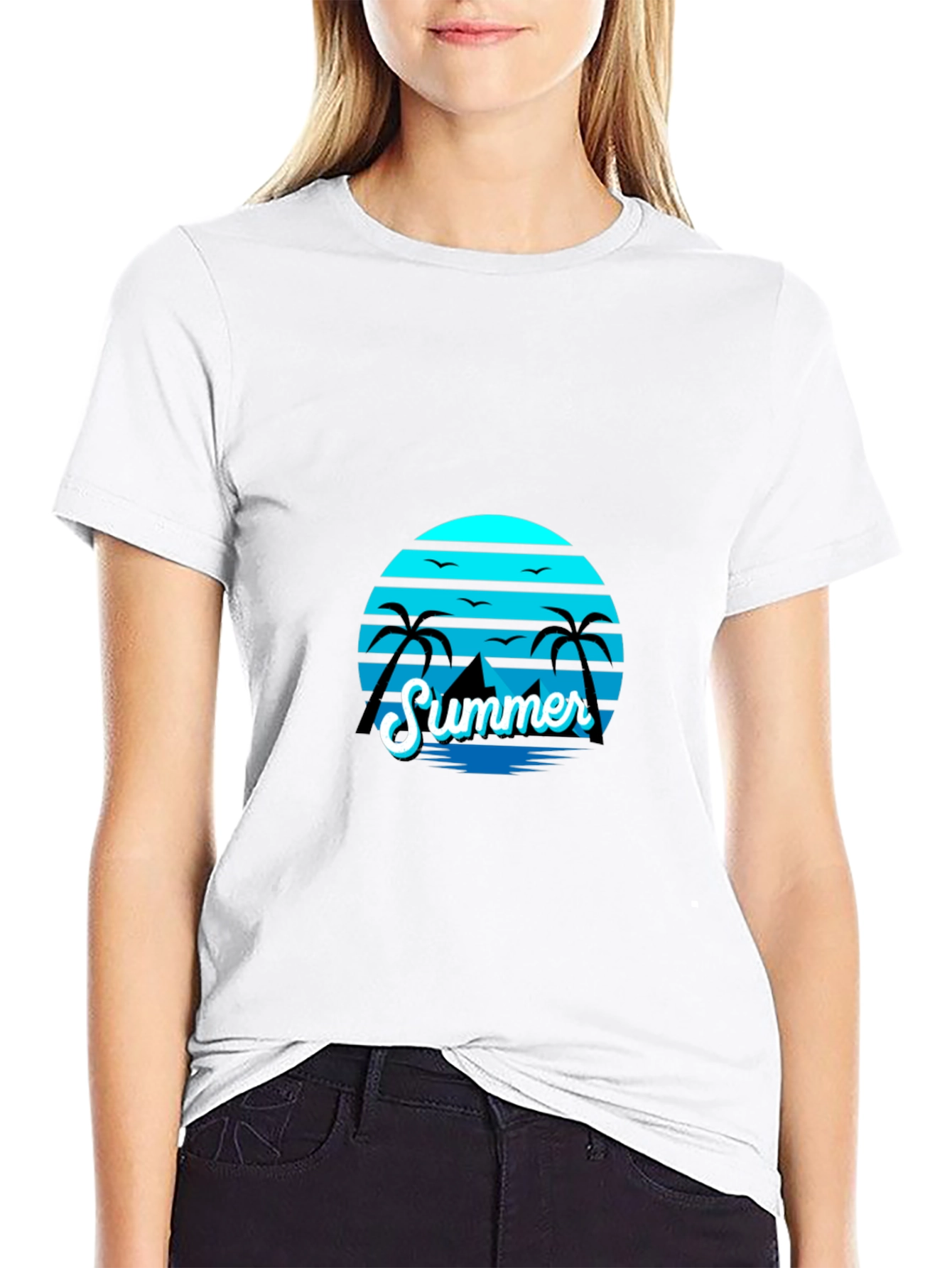Black Summer Vibes Black T-Shirt - Beach Scene Graphic Tee view 9