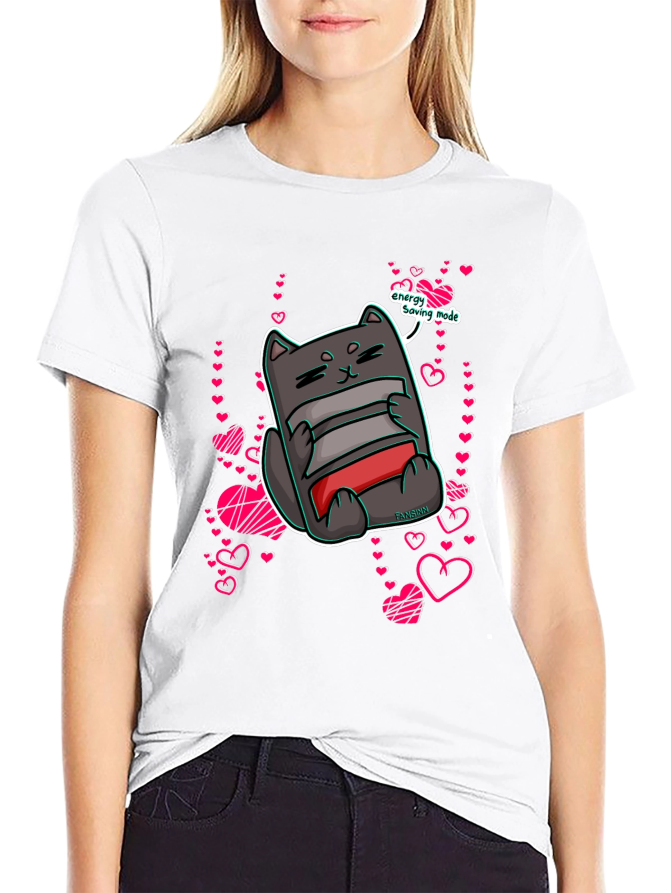 Black Energy Saving Mode Cat T-Shirt view 9