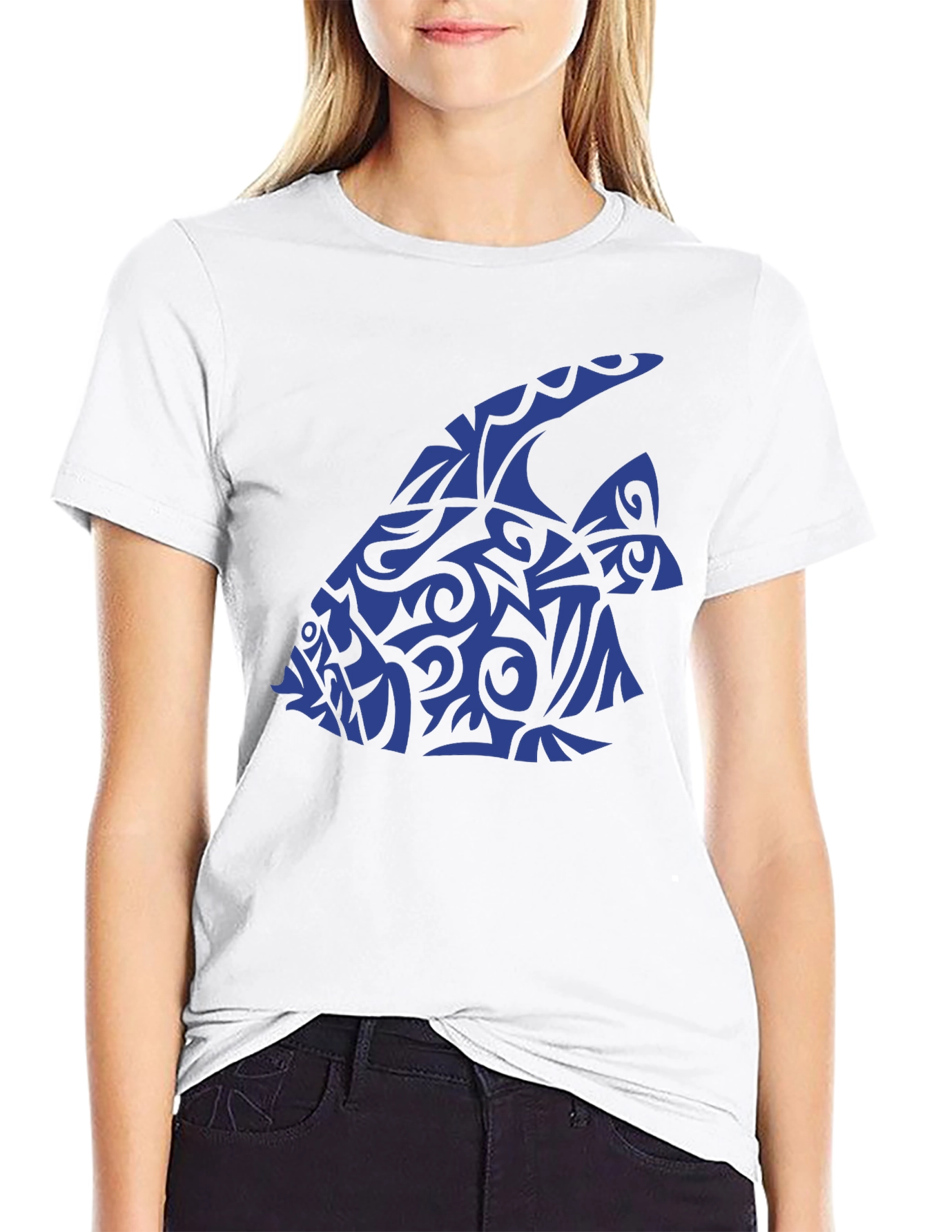 Black Tribal Fish Graphic Black T-Shirt view 9