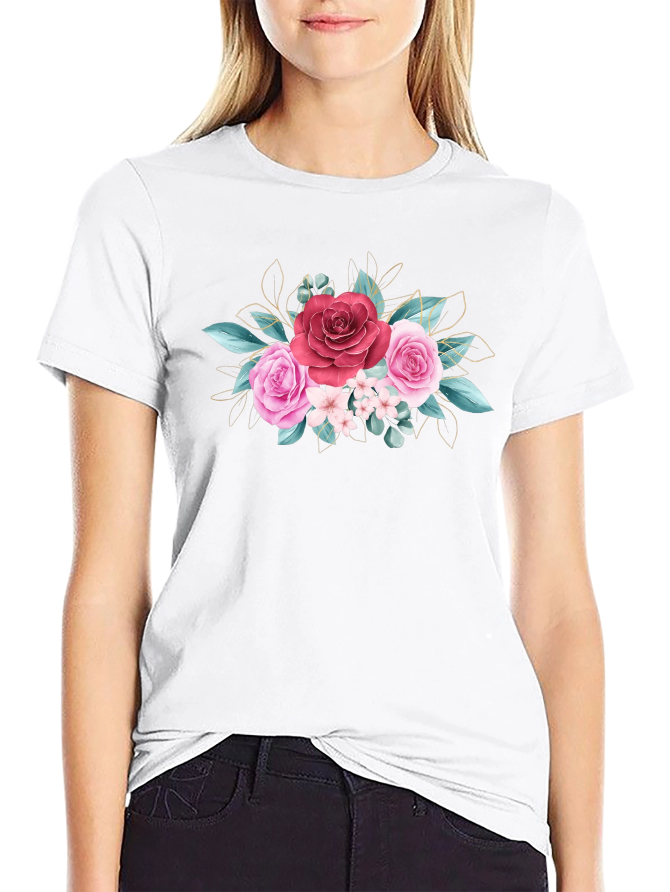 Black Floral Rose Graphic Tee - Stylish Black T-Shirt view 9
