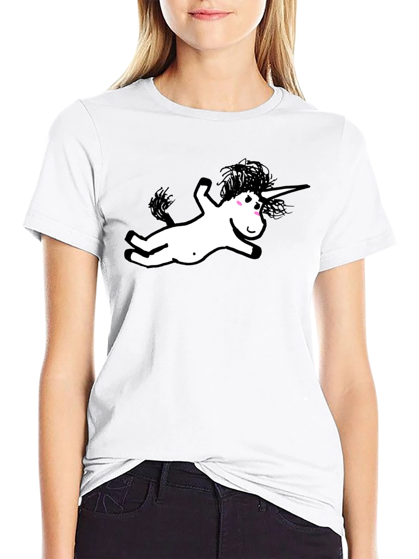 Black Black T-Shirt with Whimsical Unicorn Graphic view 9