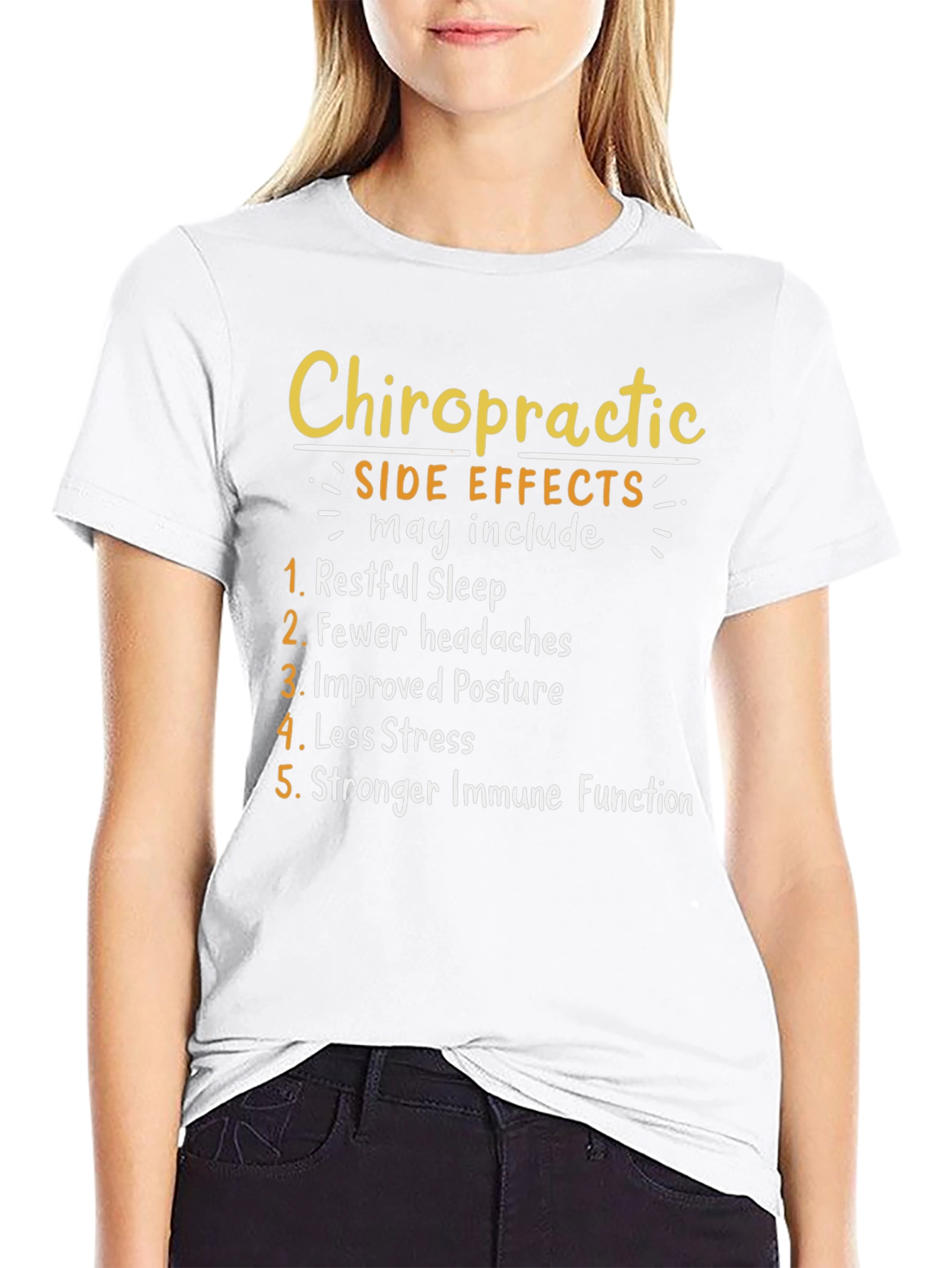 Black Chiropractic Side Effects T-Shirt: Restful Sleep, Less Stress view 9