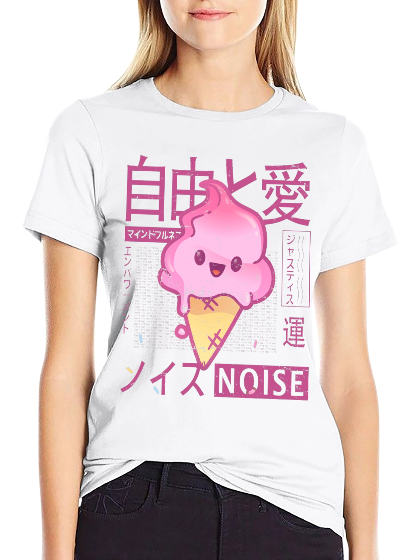 Black Kawaii Ice Cream Anime Graphic T-Shirt view 9