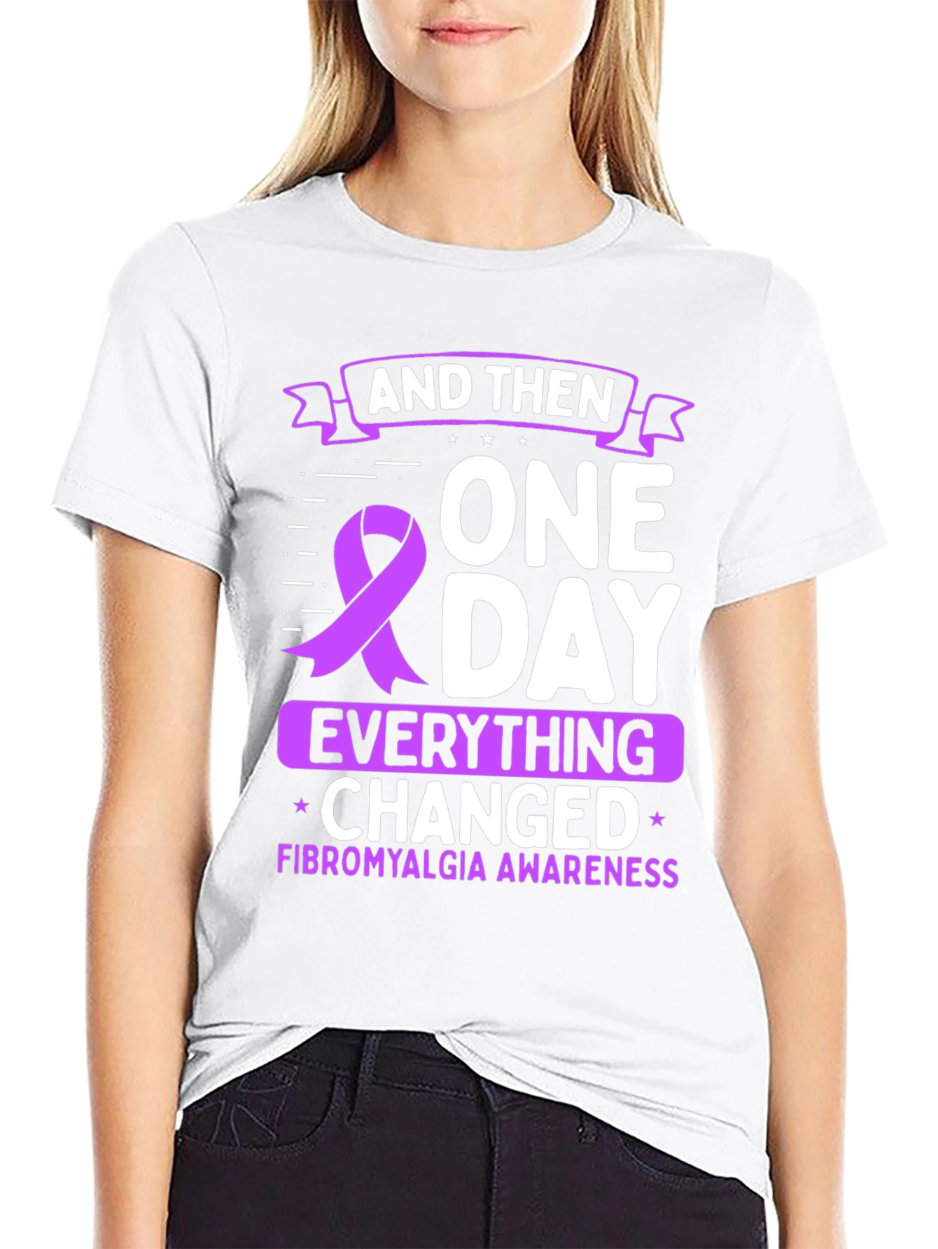 Black Fibromyalgia Awareness T-Shirt view 9