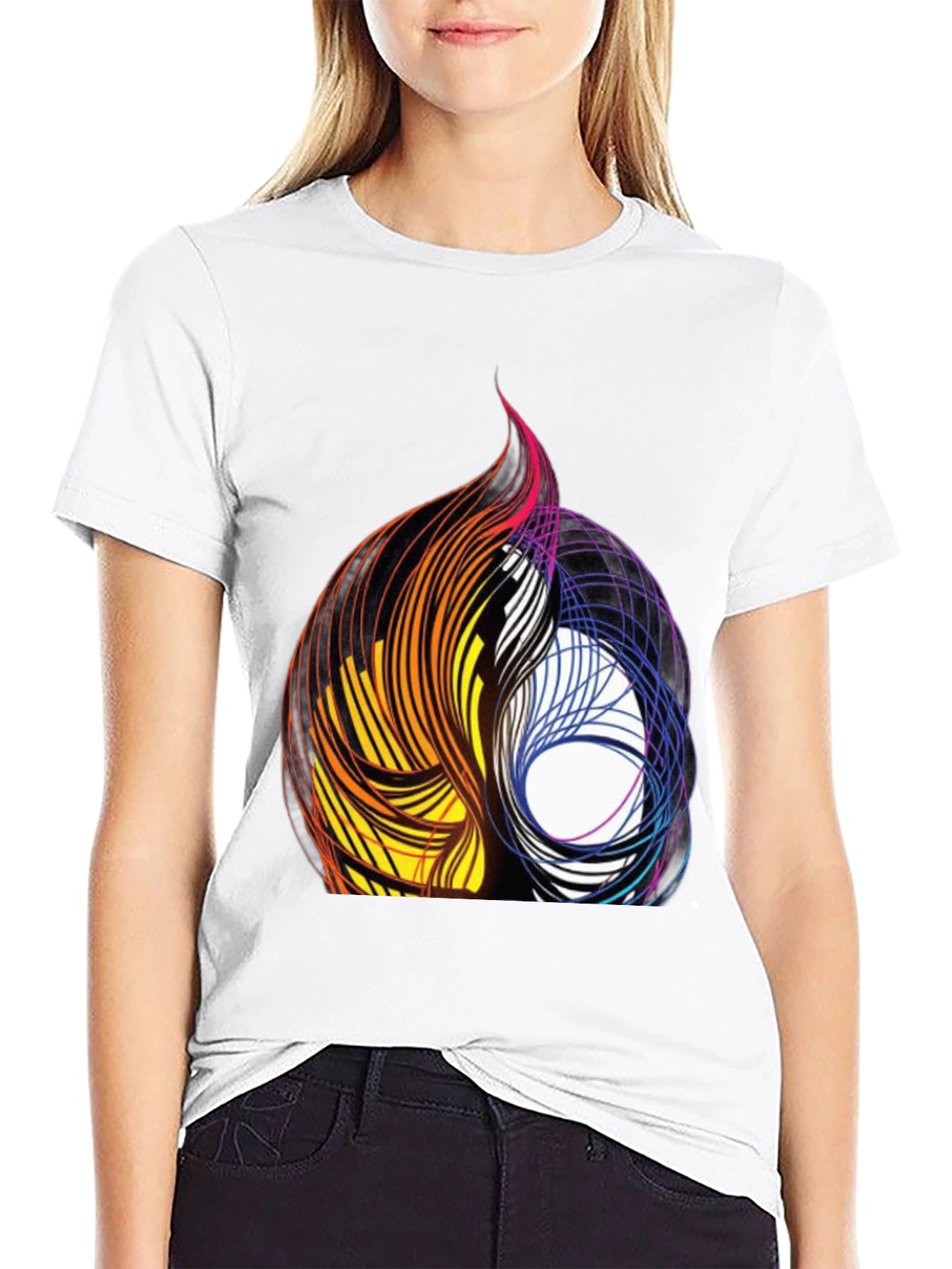Black Abstract Swirl Graphic Black Tee view 9