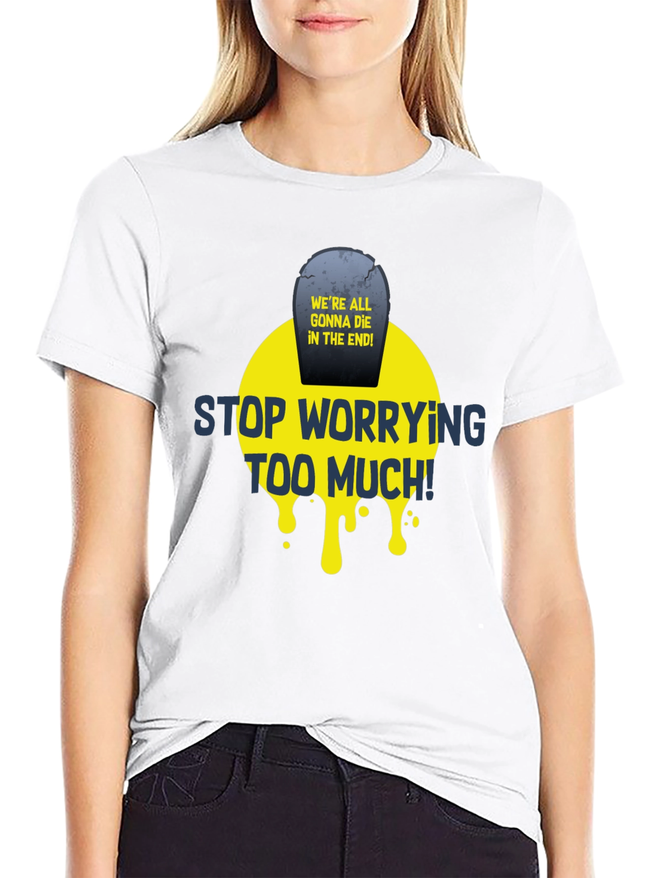 Black Stop Worrying T-Shirt - Funny Graphic Tee view 9