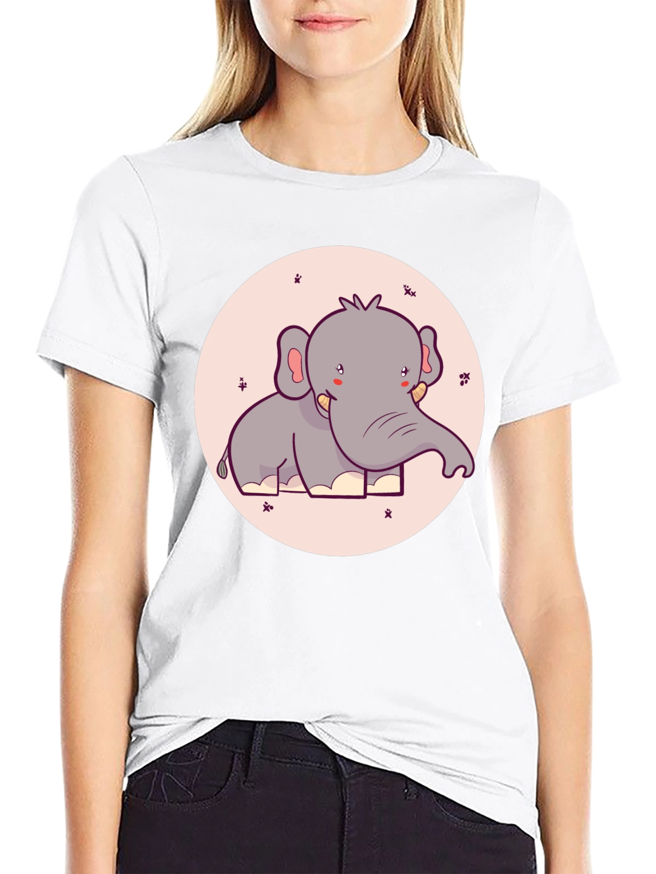 Black Cute Elephant Graphic Tee - Black Cotton T-Shirt view 9