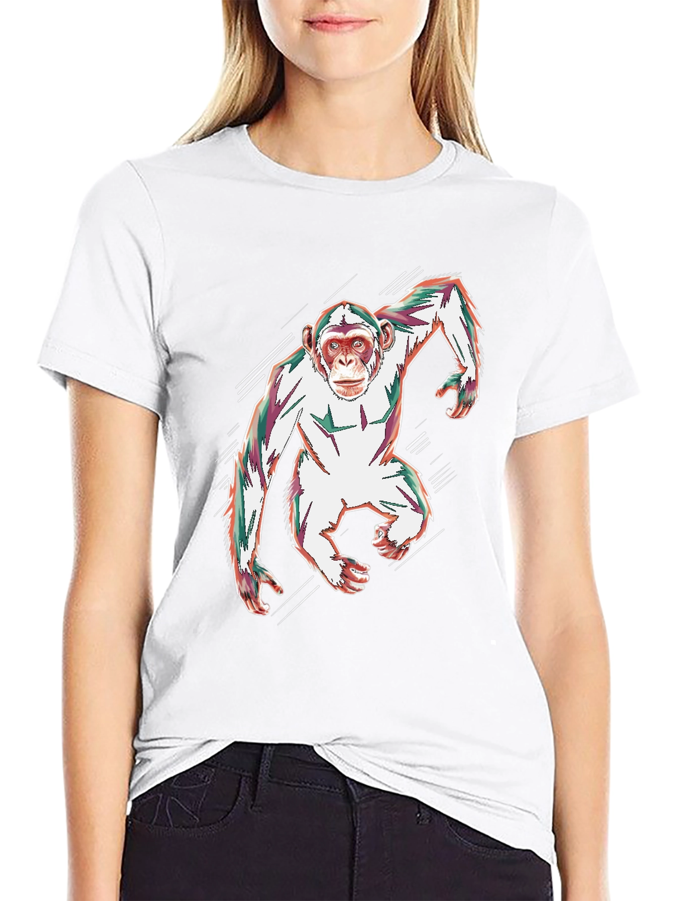 Black Abstract Monkey Graphic Black T-Shirt view 9