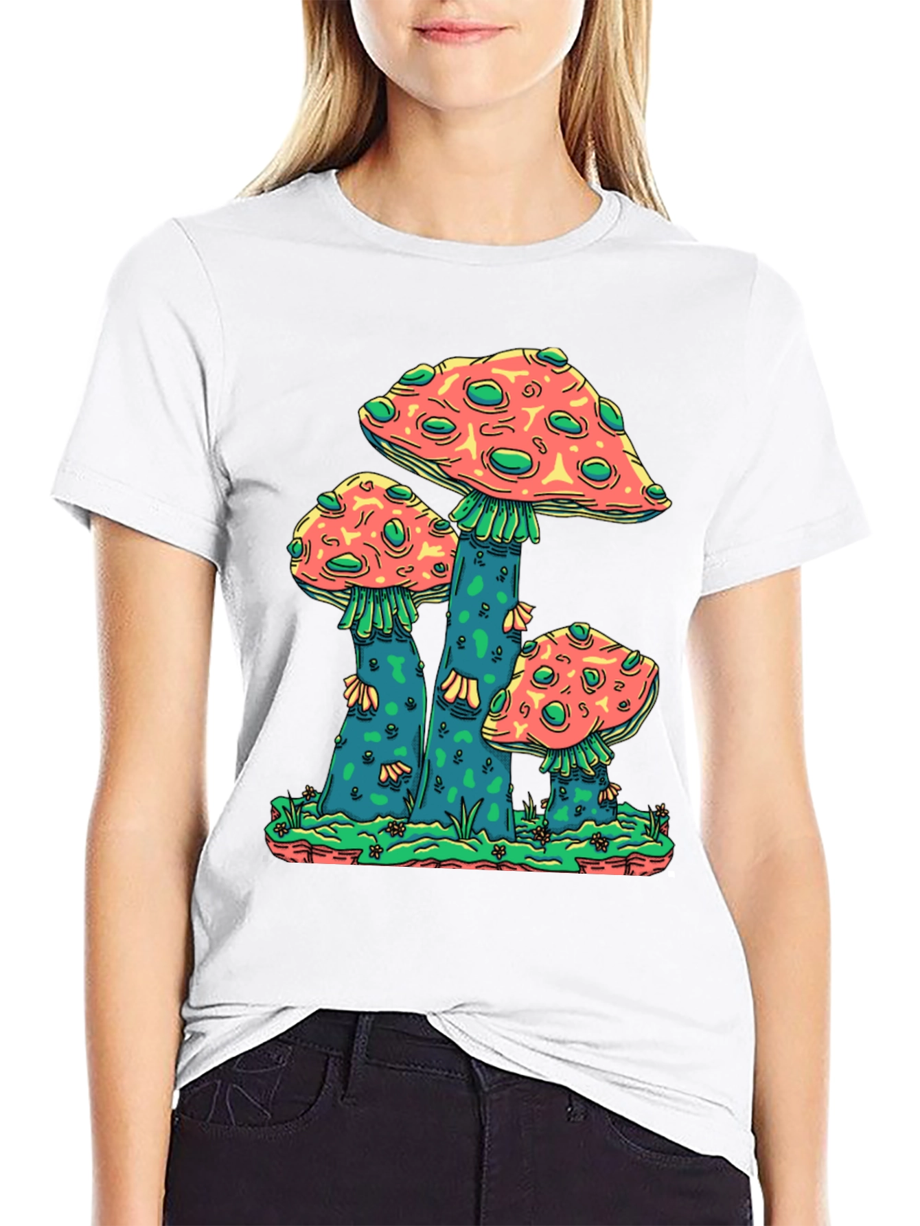 Black Mushroom Graphic Print Crew Neck T-Shirt view 9