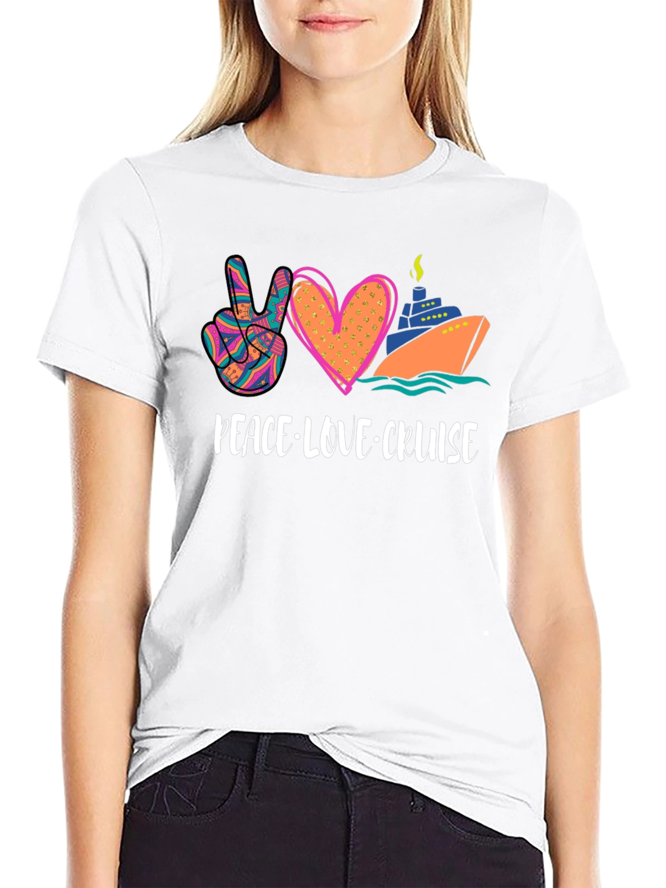 Black Peace Love Cruise Graphic T-Shirt view 9