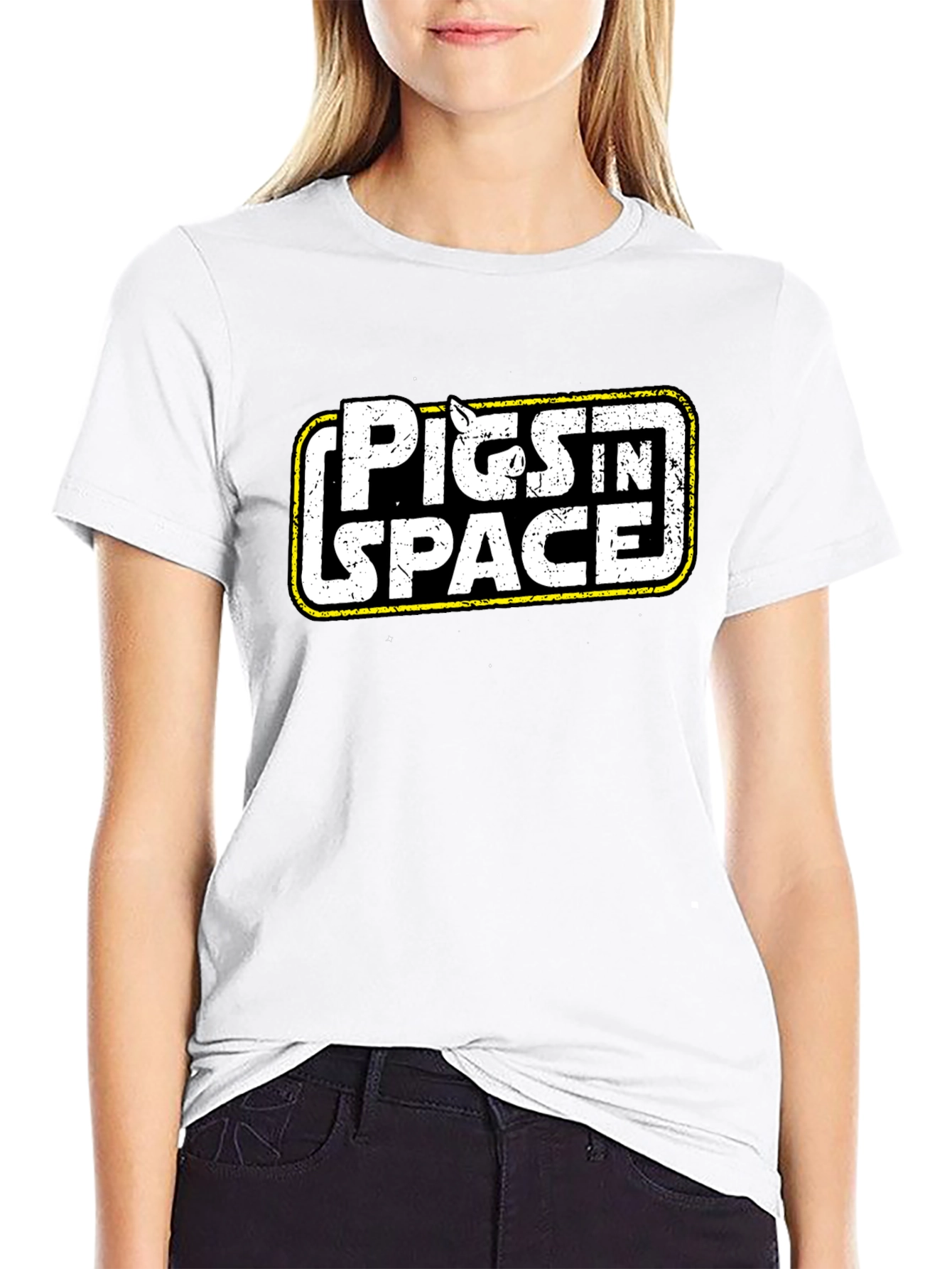 Black Pigs in Space Black Graphic Tee view 9