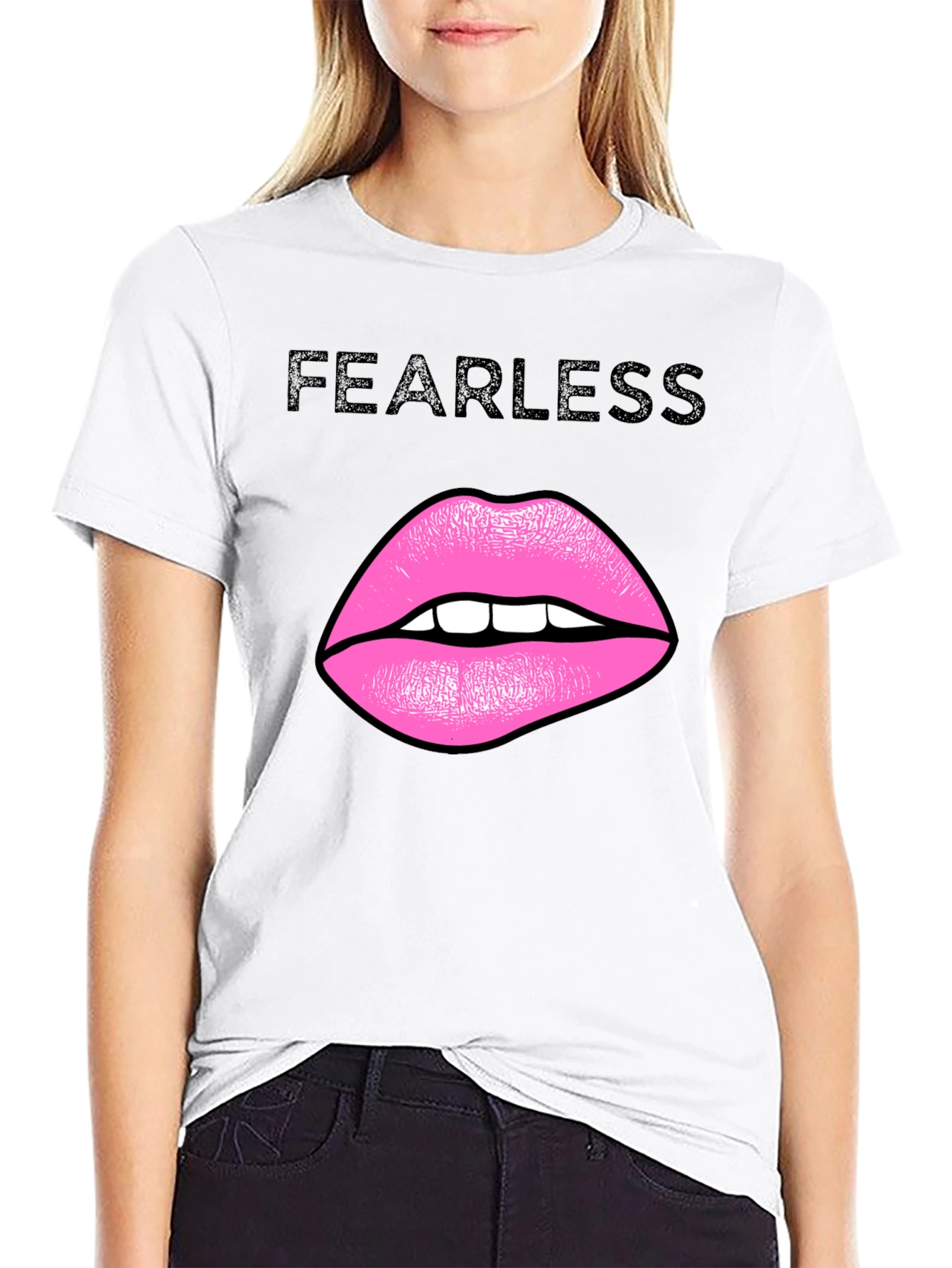 Black Fearless Lips Graphic Black T-Shirt view 9