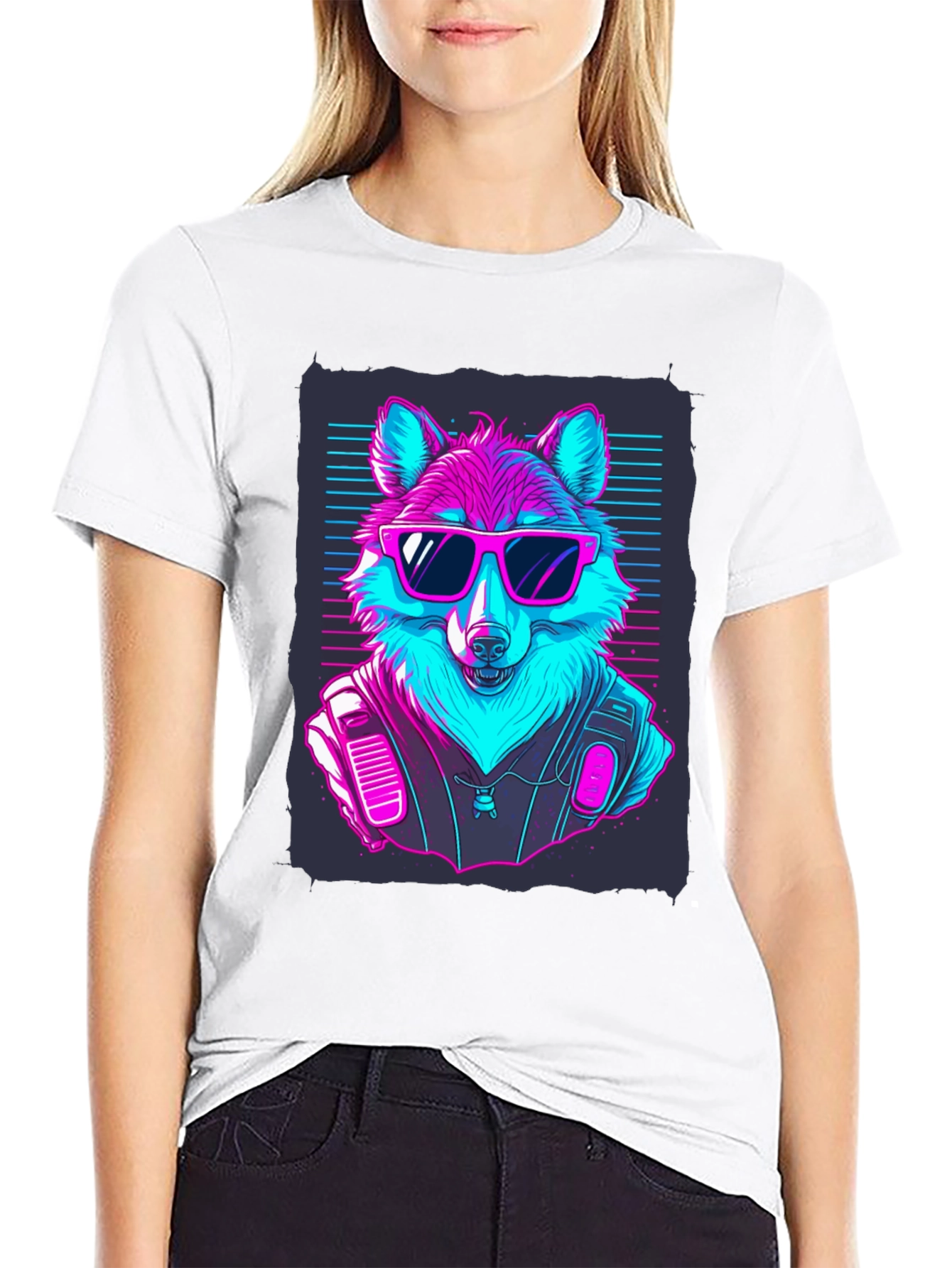 Black Retro Wolf T-Shirt: Cool Canine Vibes view 9