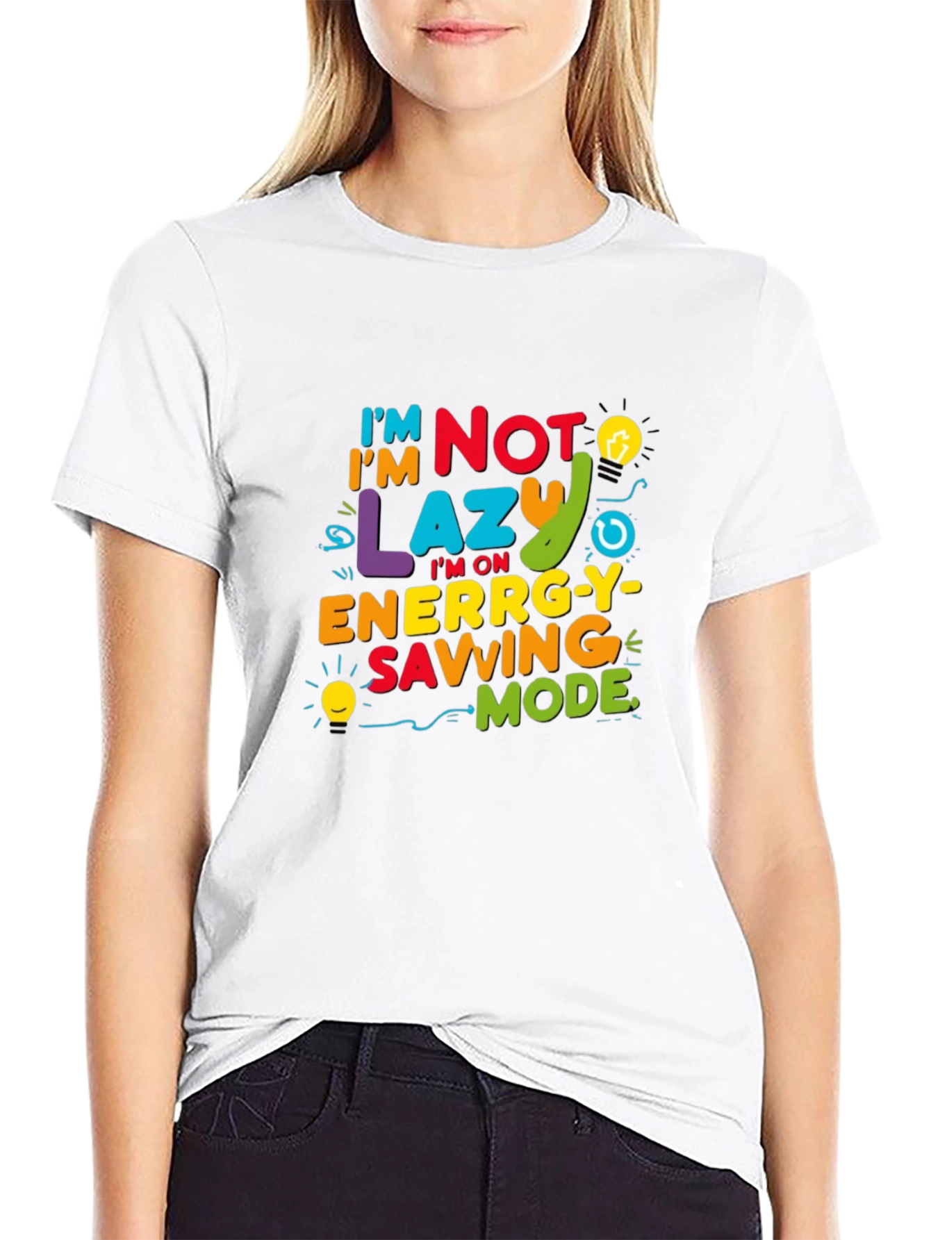 Black Funny I'm Not Lazy Energy Saving Mode Black T-Shirt view 9