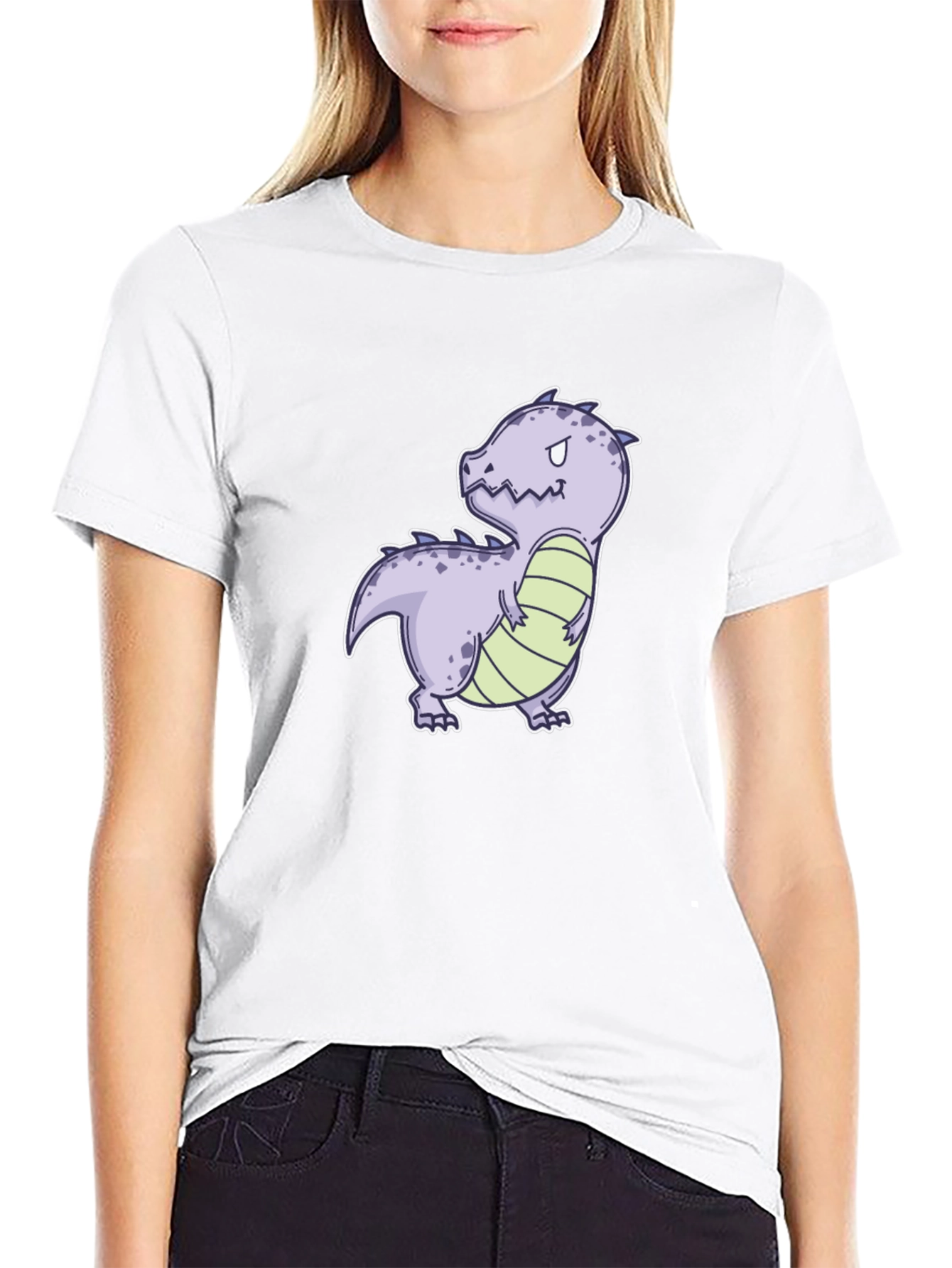 Black Cartoon Dinosaur Graphic Tee - Black Cotton Comfort view 9