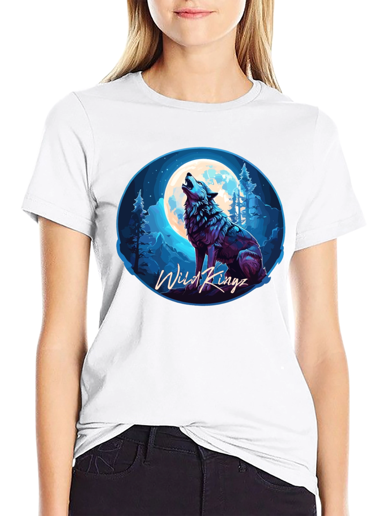 Black Wild Kingz Wolf Moon T-Shirt - Black view 9