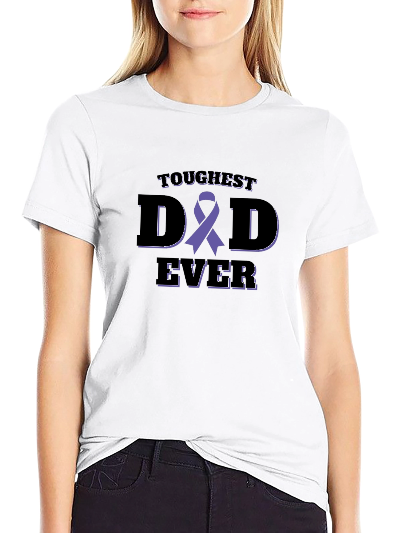 Black Toughest Dad Ever Awareness Ribbon Black T-Shirt view 9