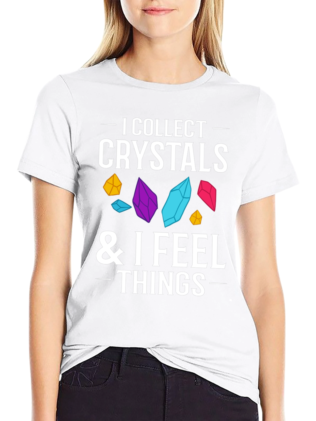Black Crystal Collector Tee: I Collect Crystals & I Feel Things Black T-Shirt view 9