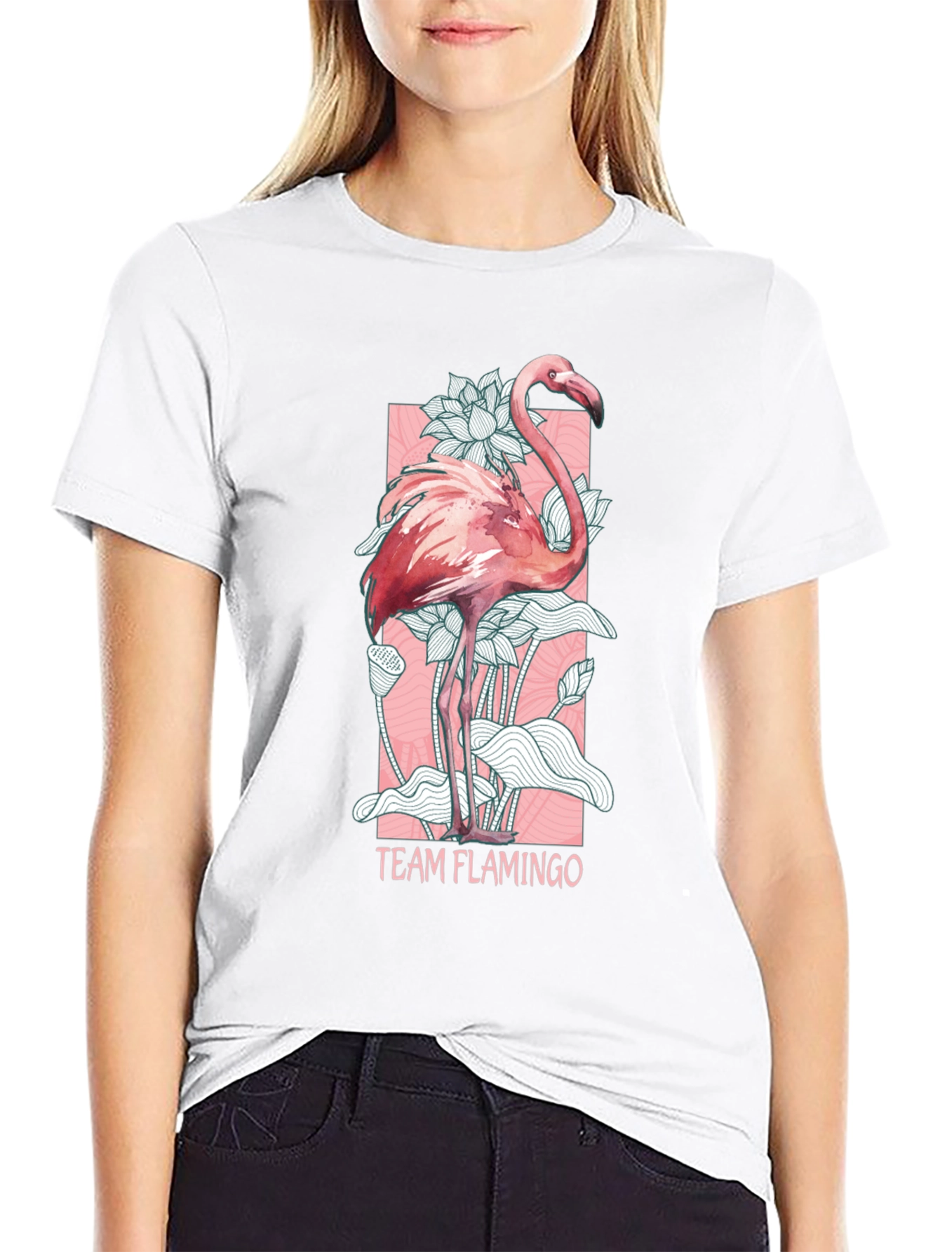 Black Team Flamingo Graphic Tee - Black Cotton Blend view 9