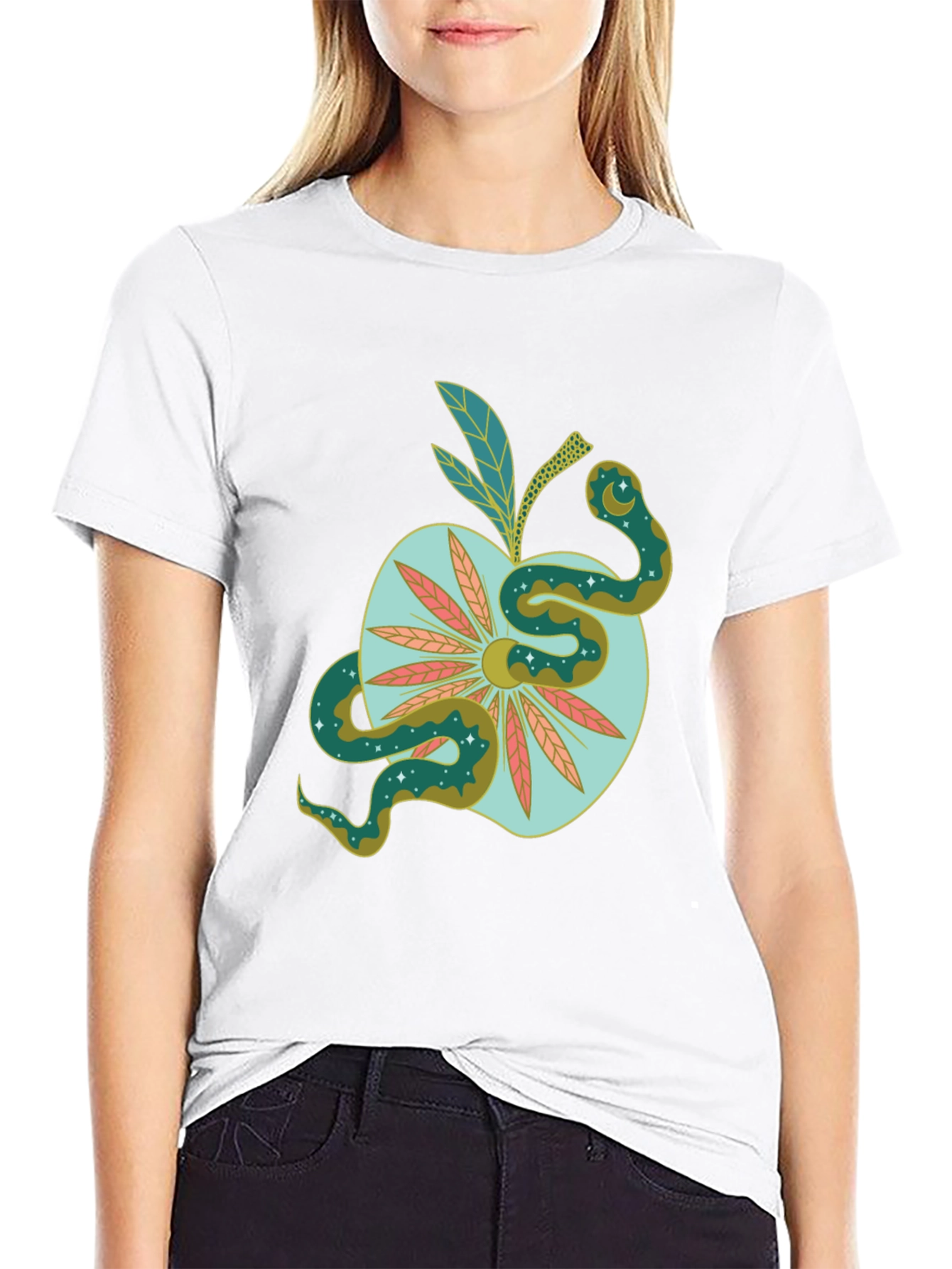 Black Serpent Apple Graphic Tee - Unique Design, Stylish Black T-Shirt view 9