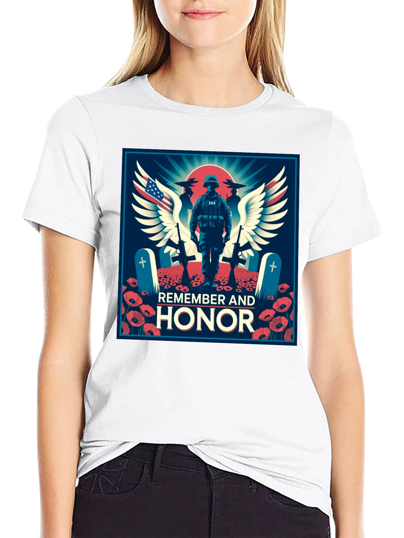 Black Remember & Honor T-Shirt, Patriotic Graphic Tee view 9