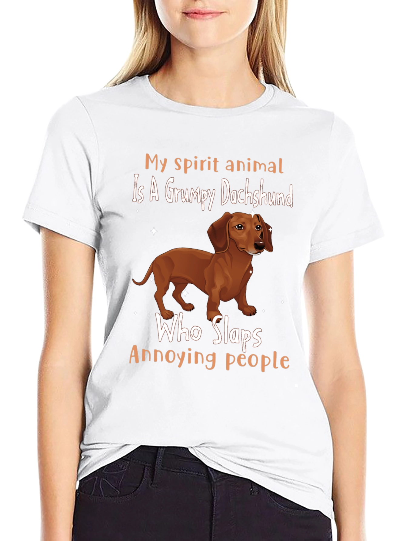 Black Grumpy Dachshund Slaps Annoying People T-Shirt view 9
