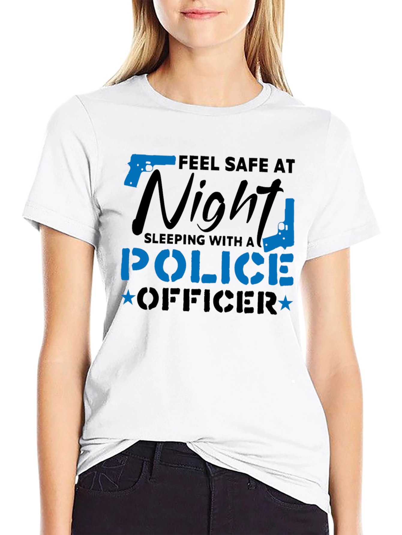 Black Feel Safe Police Officer Novelty Graphic Tee view 9