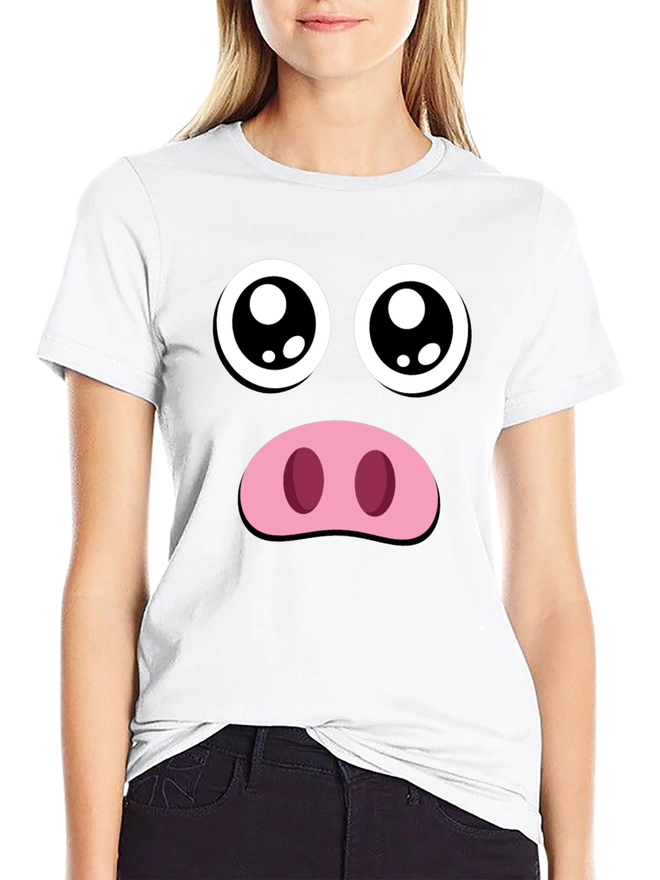 Black Funny Pig Face T-Shirt view 9