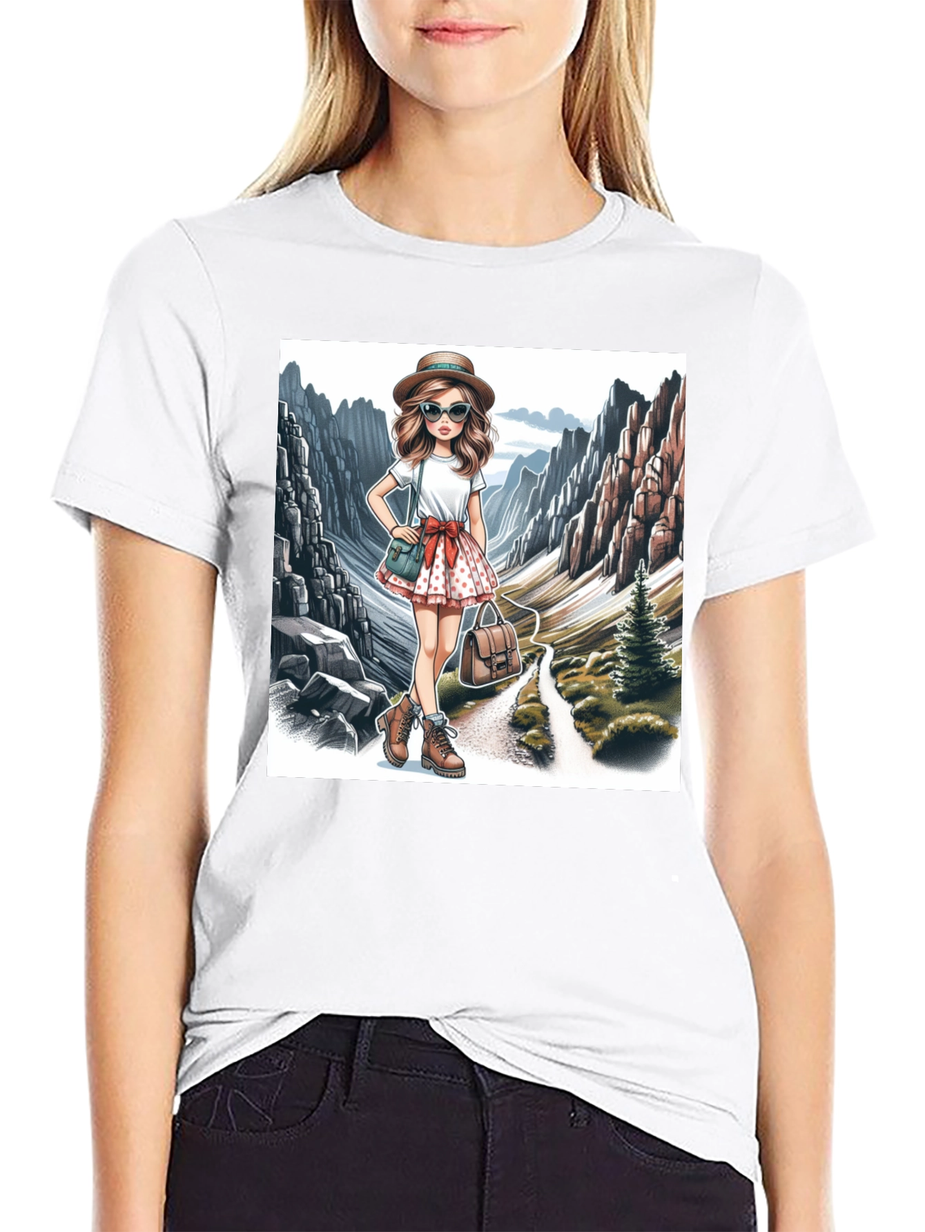 Black Stylish Hiking Girl Graphic T-Shirt view 9