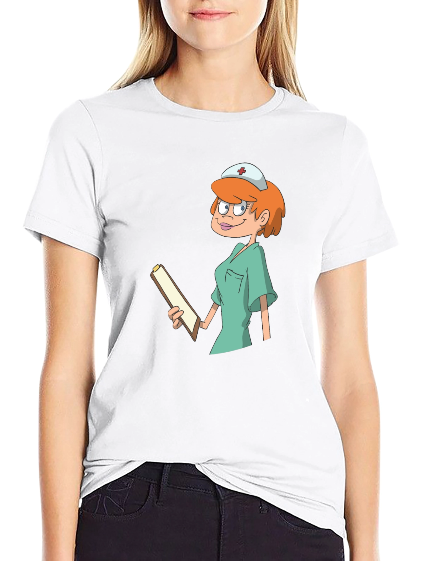 Black Cartoon Nurse Graphic Tee - Unisex Cotton T-Shirt view 9