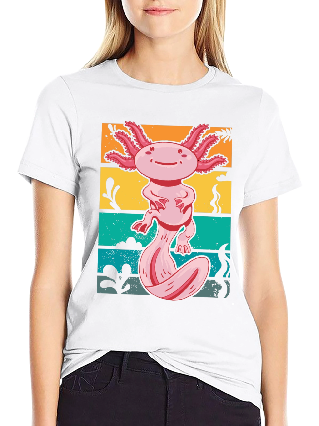 Black Axolotl Retro Graphic Tee - Men's Black T-Shirt view 9