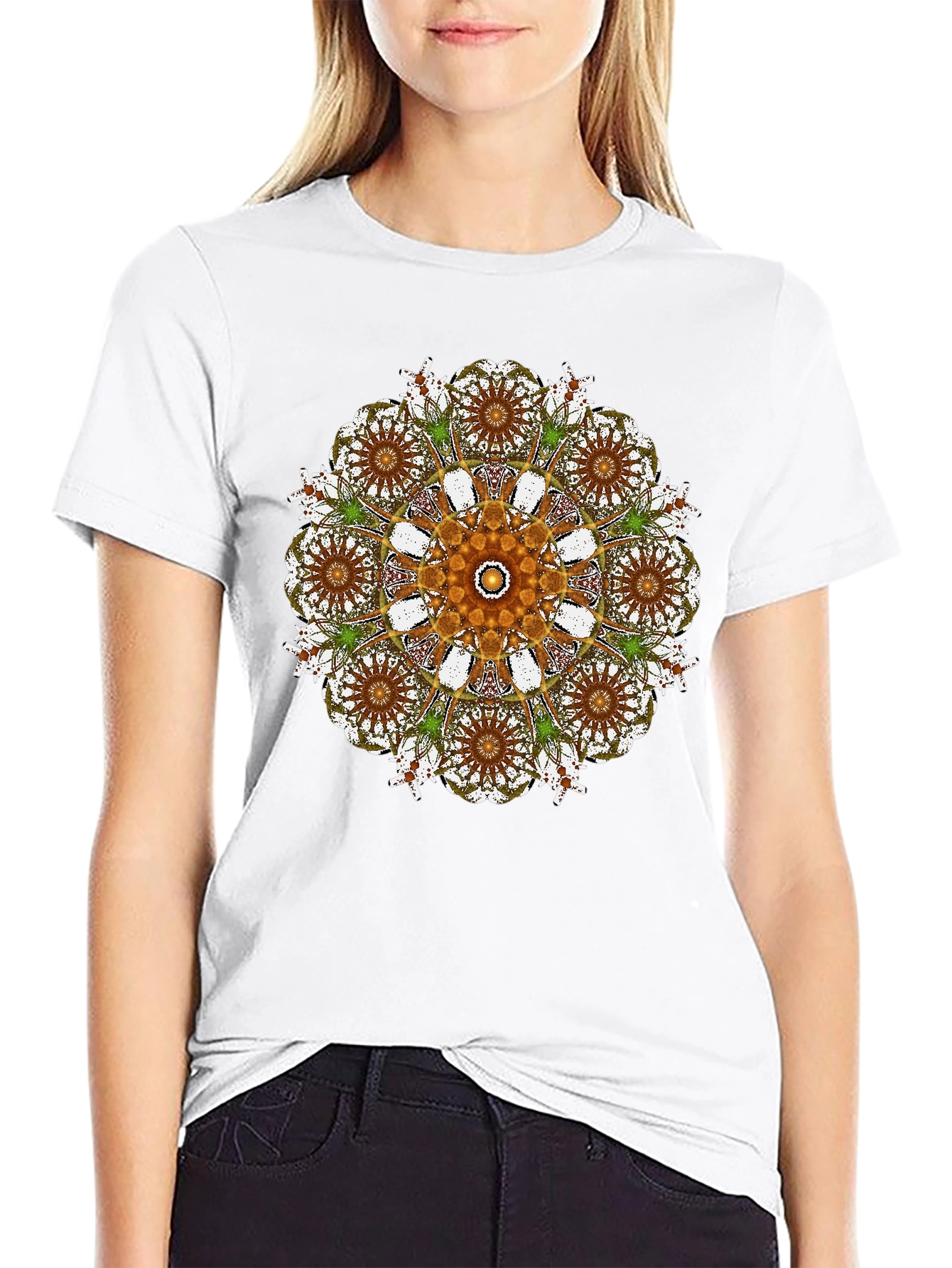 Black Mandala Print Black Crew Neck T-Shirt view 9