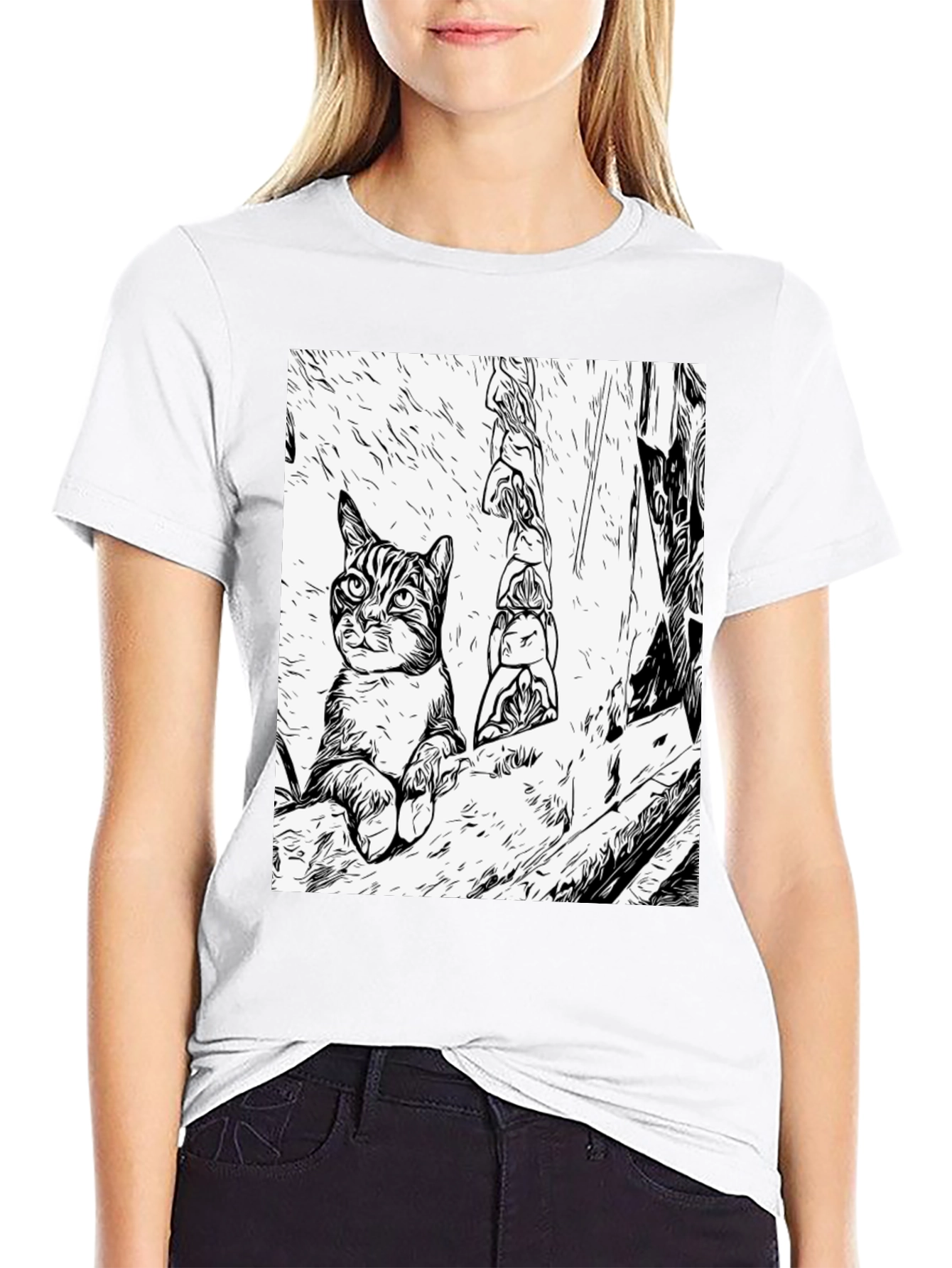 Black Cat Art Black T-Shirt view 9